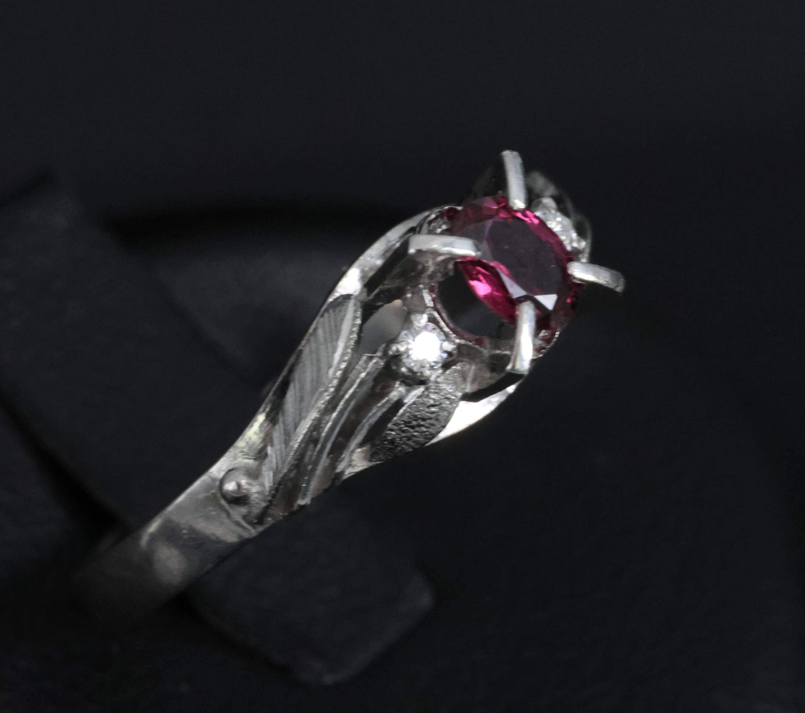 Vintage 0.30ct Ruby & 0.04ct Diamond Platinum Handmade Ring, Size 6.75, 3.4g