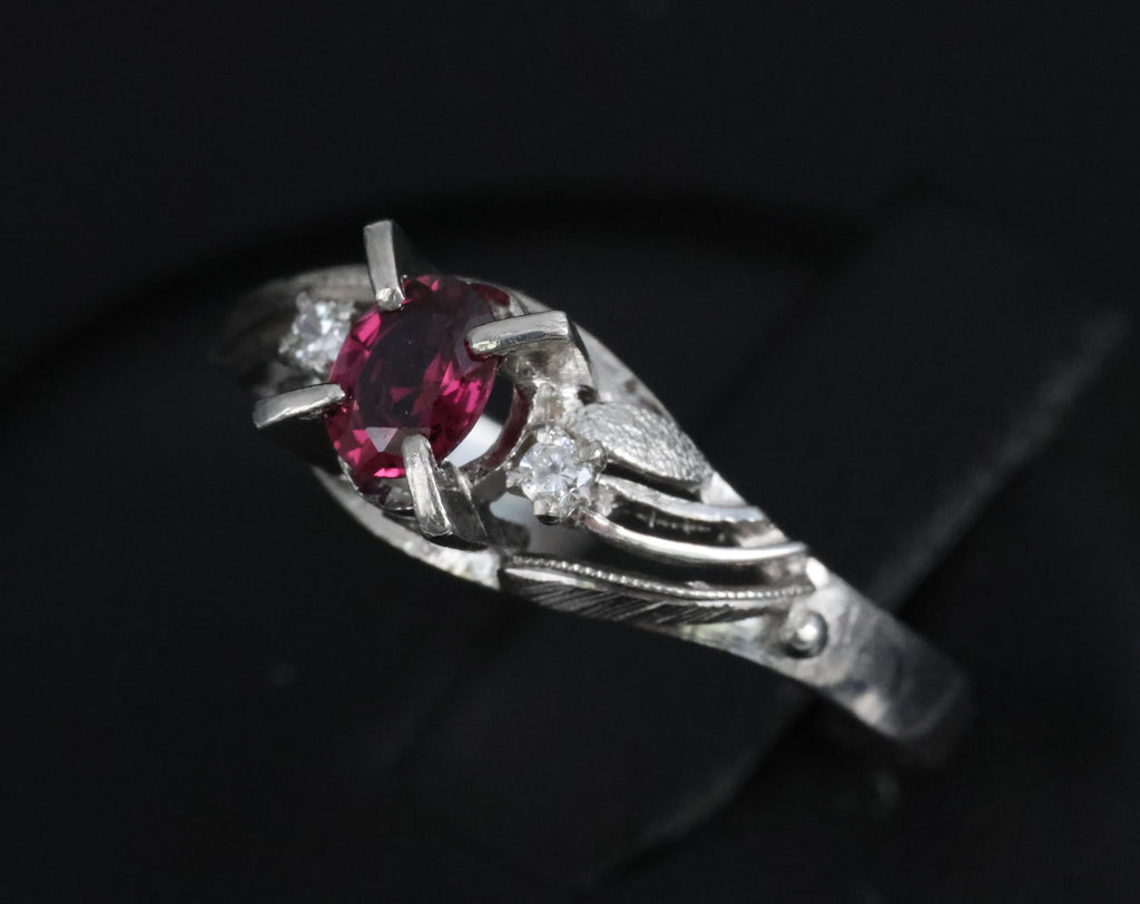 Vintage 0.30ct Ruby & 0.04ct Diamond Platinum Handmade Ring, Size 6.75, 3.4g