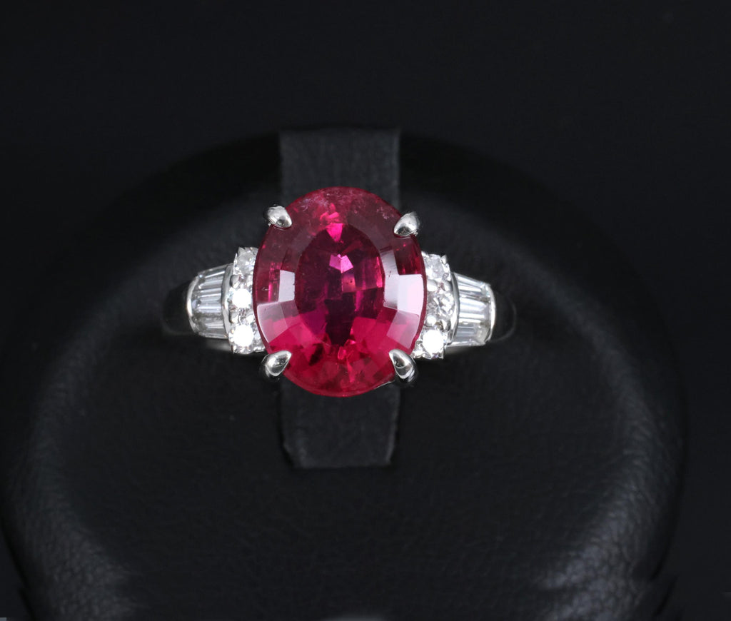 Fine 4.01ct Red Rubellite Tourmaline & 0.40ct Diamond Platinum Ring Size 6.25