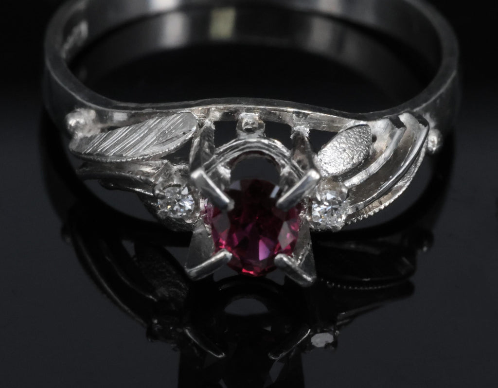 Vintage 0.30ct Ruby & 0.04ct Diamond Platinum Handmade Ring, Size 6.75, 3.4g