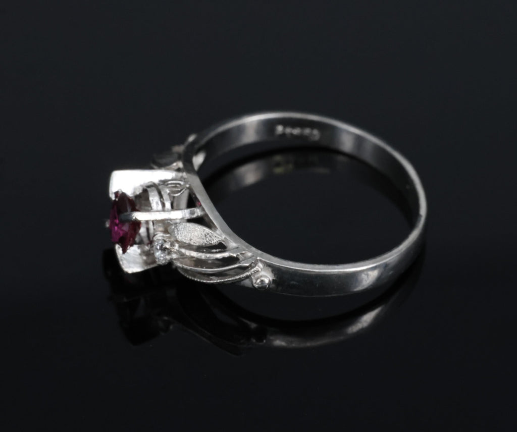 Vintage 0.30ct Ruby & 0.04ct Diamond Platinum Handmade Ring, Size 6.75, 3.4g