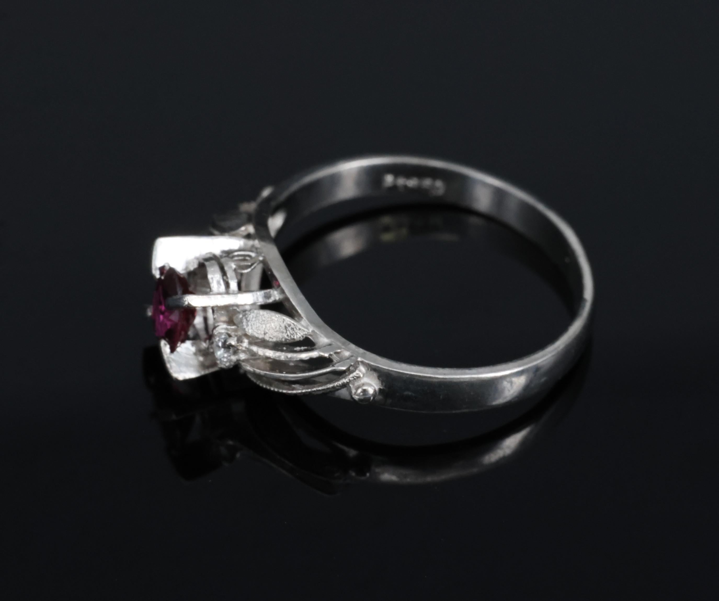 Vintage 0.30ct Ruby & 0.04ct Diamond Platinum Handmade Ring, Size 6.75, 3.4g