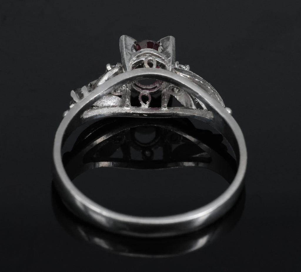 Vintage 0.30ct Ruby & 0.04ct Diamond Platinum Handmade Ring, Size 6.75, 3.4g