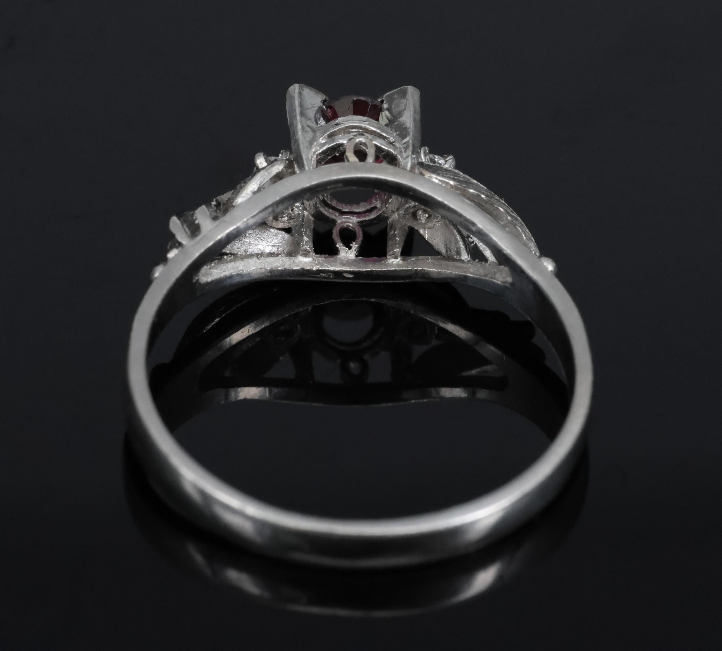Vintage 0.30ct Ruby & 0.04ct Diamond Platinum Handmade Ring, Size 6.75, 3.4g