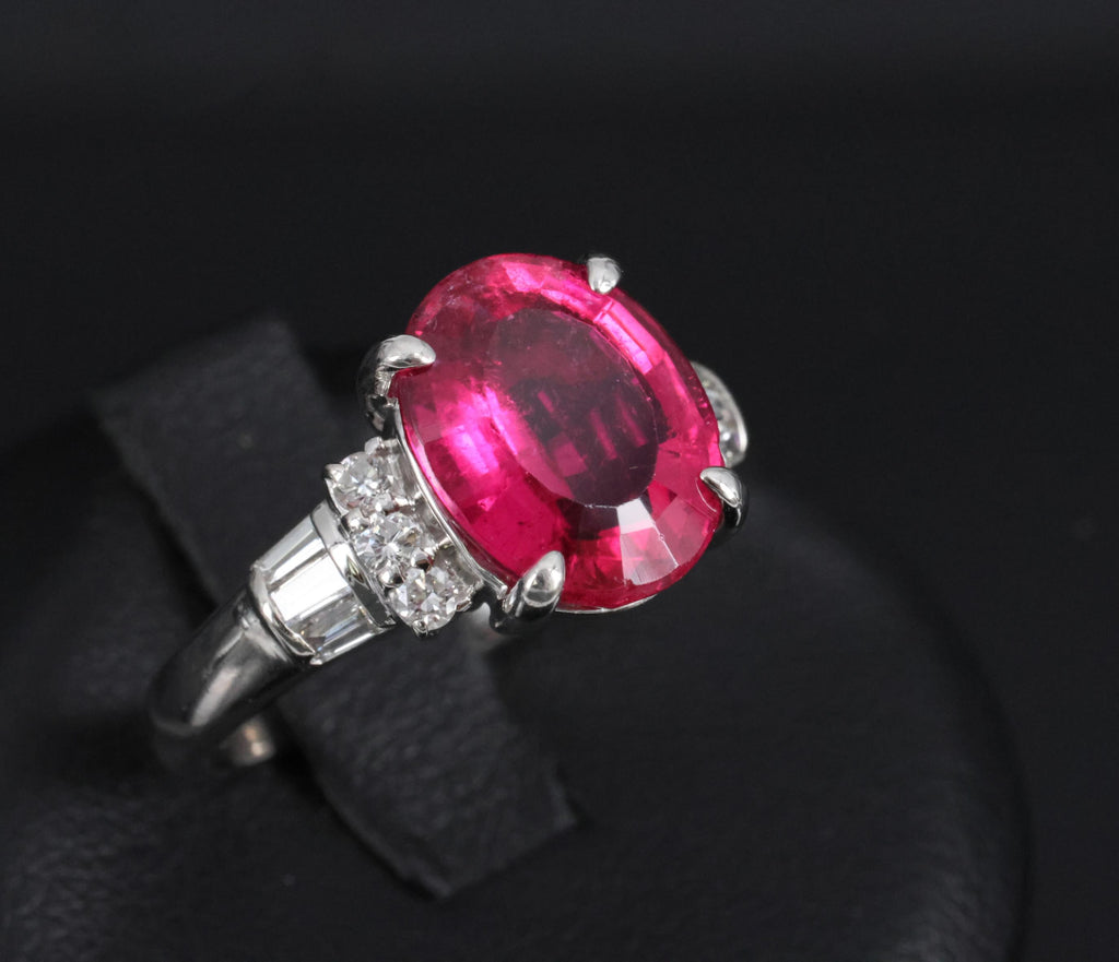 Fine 4.01ct Red Rubellite Tourmaline & 0.40ct Diamond Platinum Ring Size 6.25