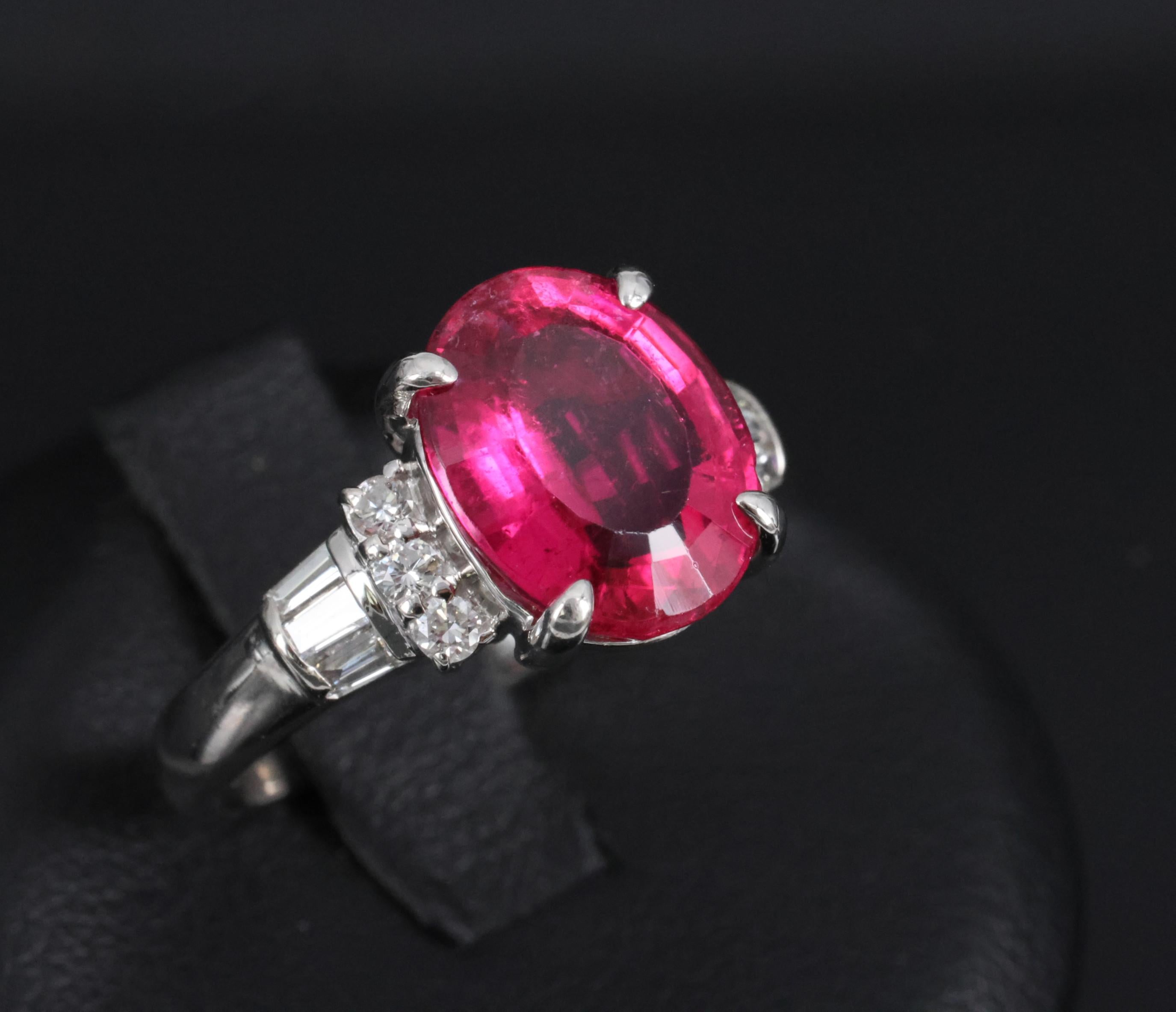 Fine 4.01ct Red Rubellite Tourmaline & 0.40ct Diamond Platinum Ring Size 6.25