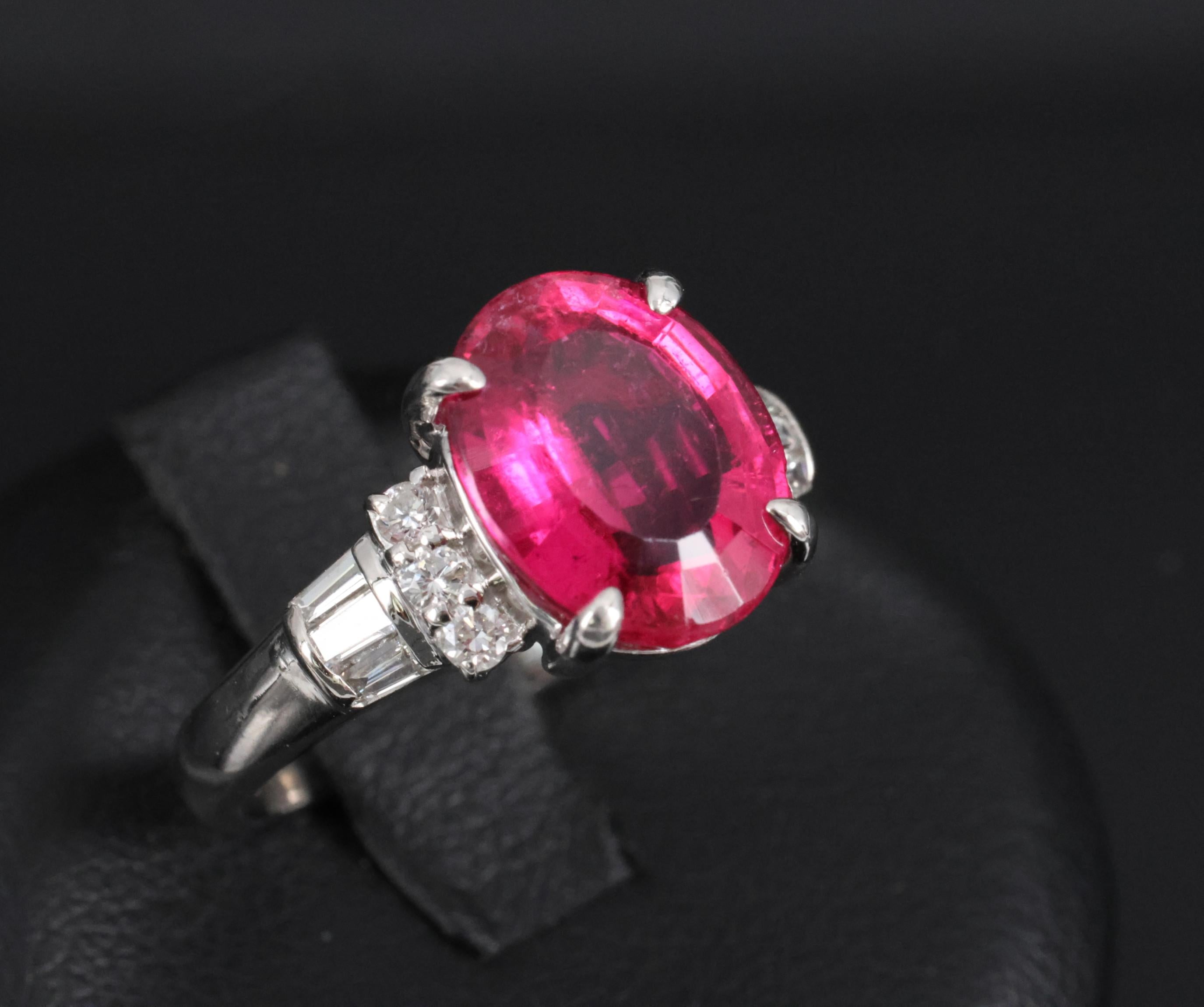 Fine 4.01ct Red Rubellite Tourmaline & 0.40ct Diamond Platinum Ring Size 6.25