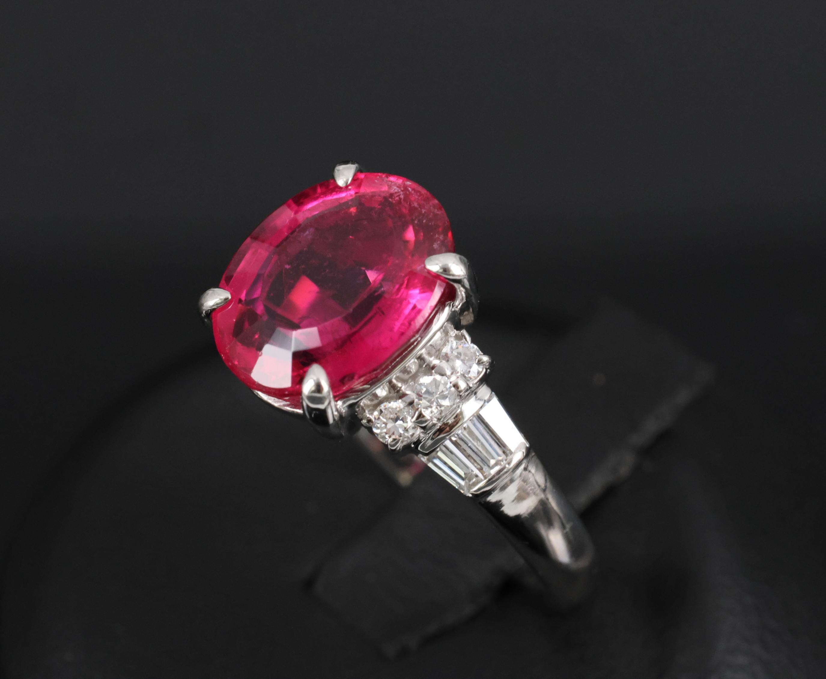 Fine 4.01ct Red Rubellite Tourmaline & 0.40ct Diamond Platinum Ring Size 6.25