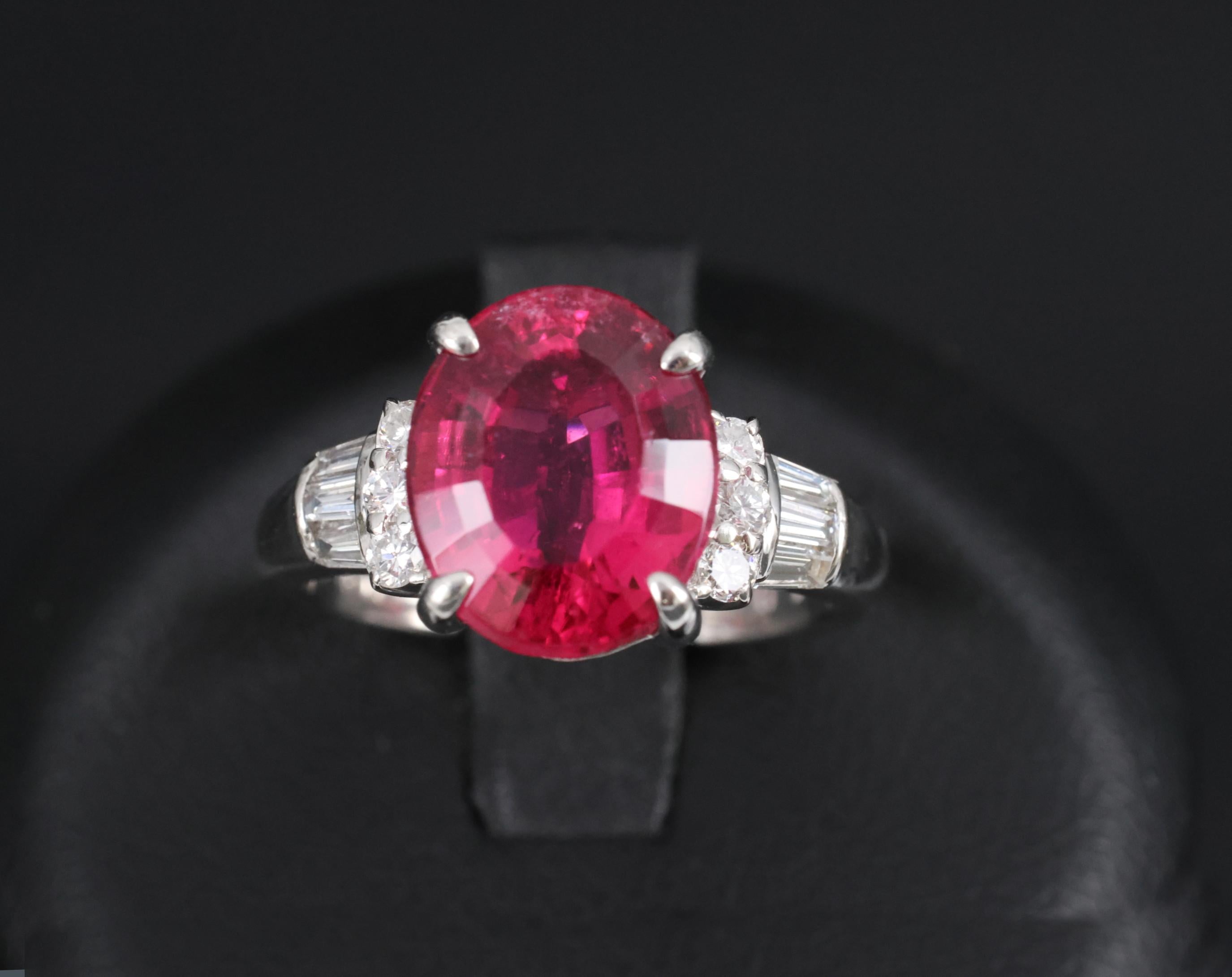 Fine 4.01ct Red Rubellite Tourmaline & 0.40ct Diamond Platinum Ring Size 6.25
