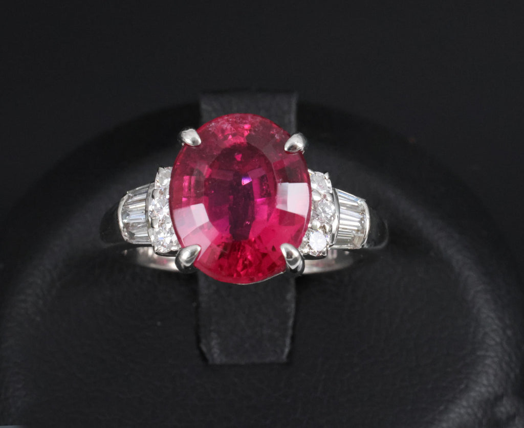 Fine 4.01ct Red Rubellite Tourmaline & 0.40ct Diamond Platinum Ring Size 6.25