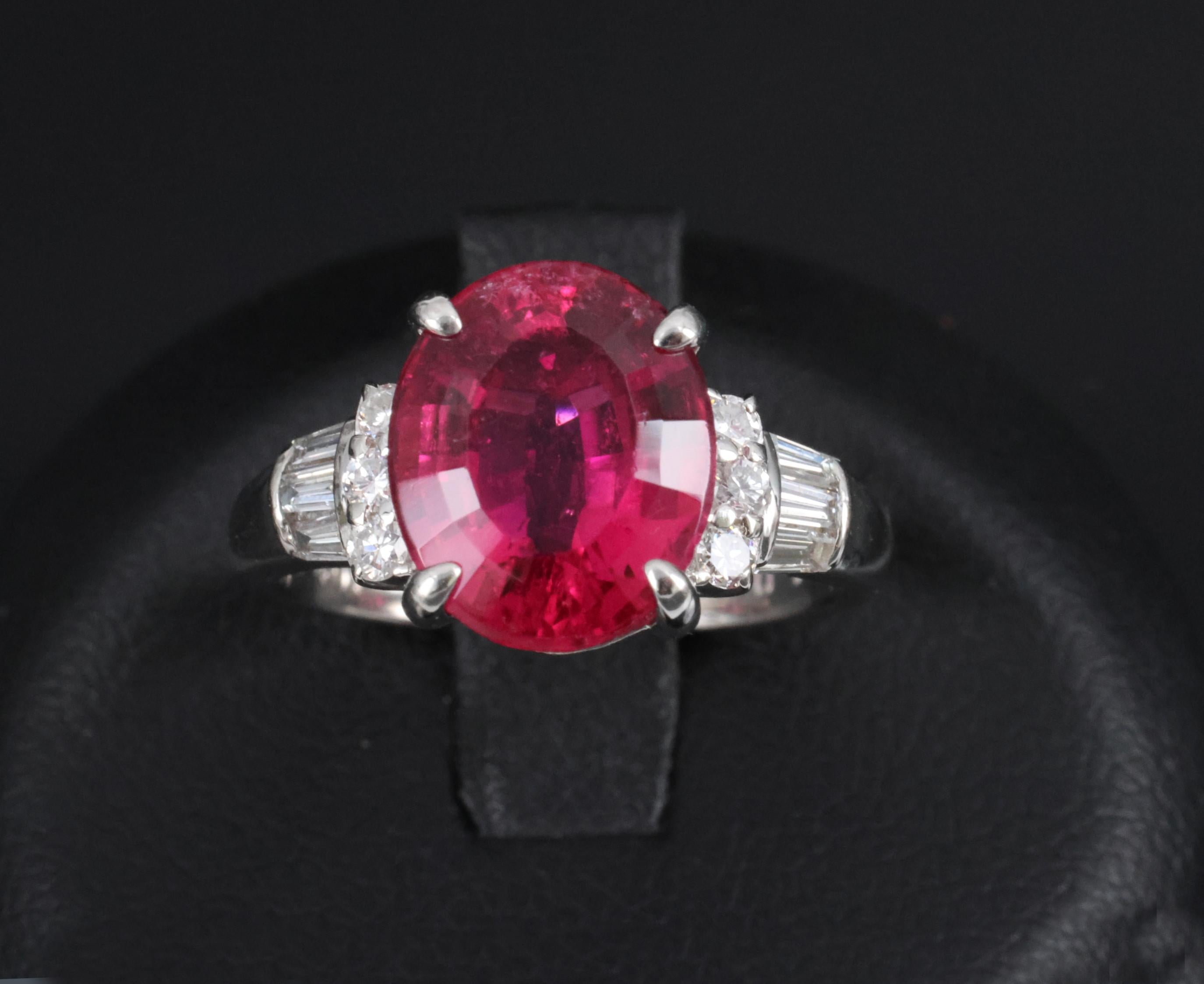 Fine 4.01ct Red Rubellite Tourmaline & 0.40ct Diamond Platinum Ring Size 6.25