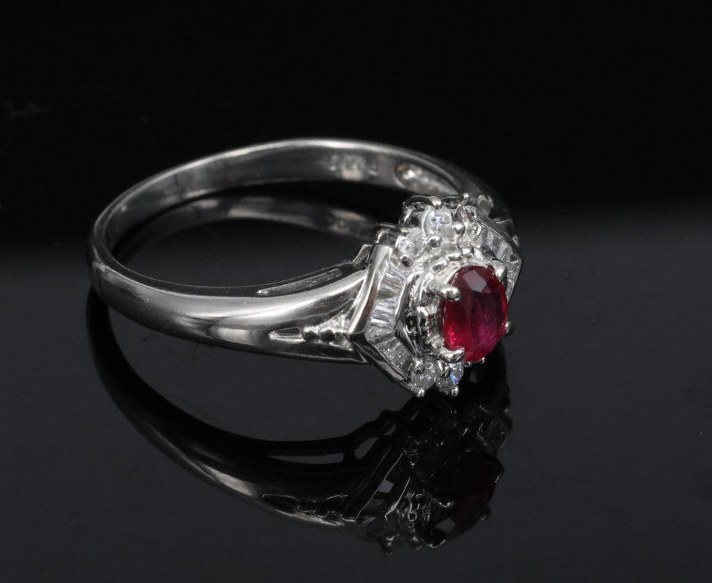 Vintage 0.35ct Intense Red Natural Ruby & 0.26ct Diamond Platinum Ring Size 7.25