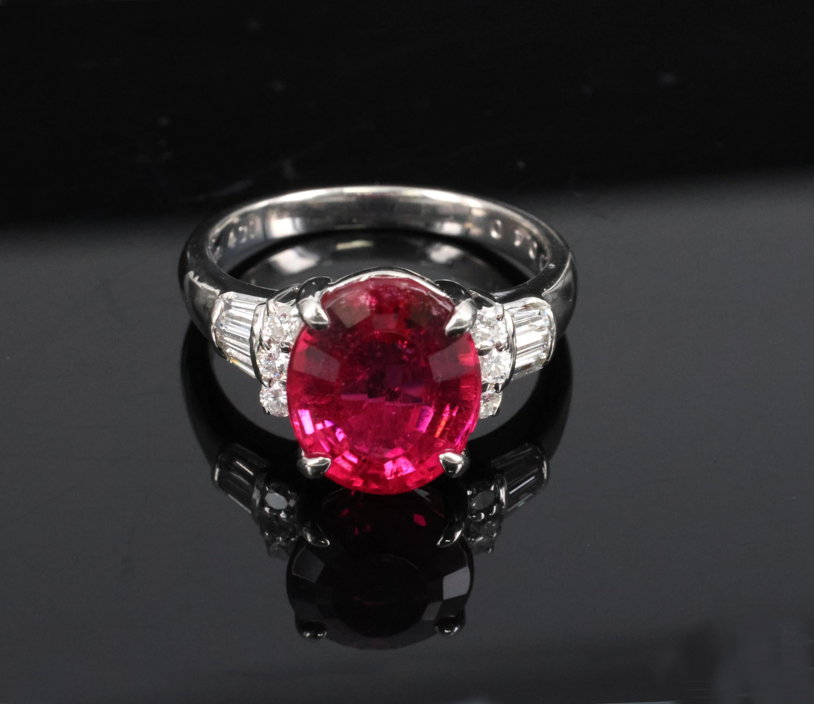 Fine 4.01ct Red Rubellite Tourmaline & 0.40ct Diamond Platinum Ring Size 6.25