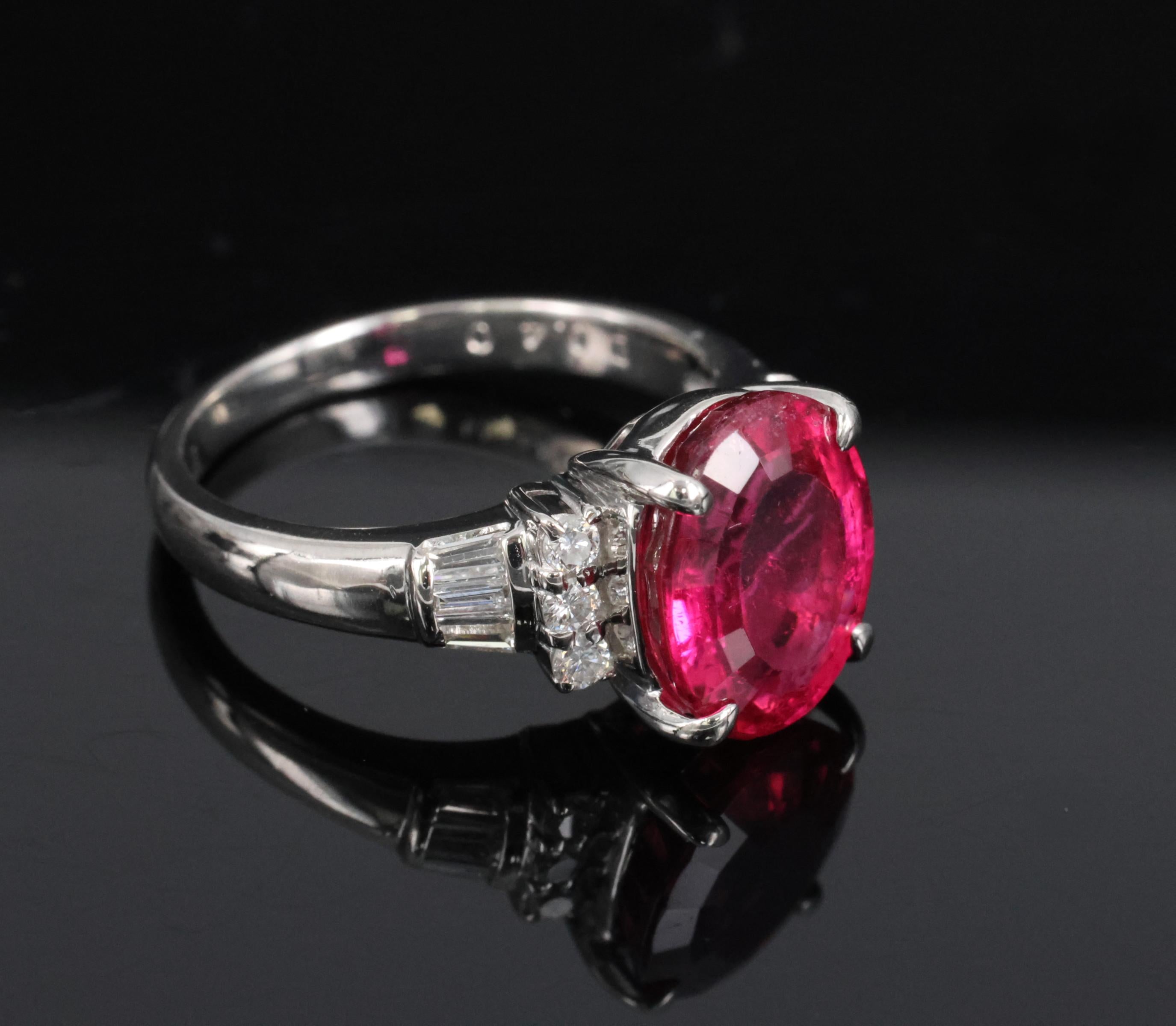 Fine 4.01ct Red Rubellite Tourmaline & 0.40ct Diamond Platinum Ring Size 6.25