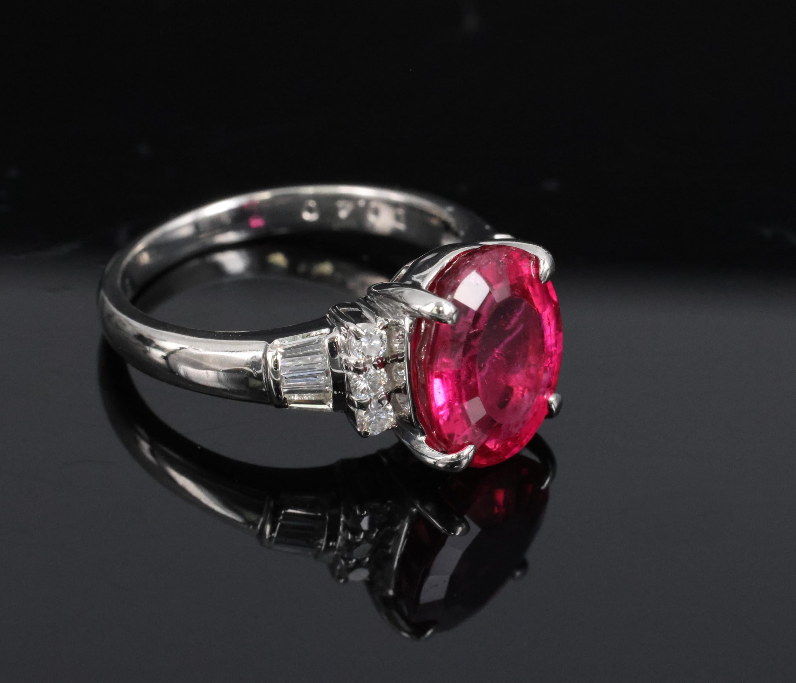 Fine 4.01ct Red Rubellite Tourmaline & 0.40ct Diamond Platinum Ring Size 6.25