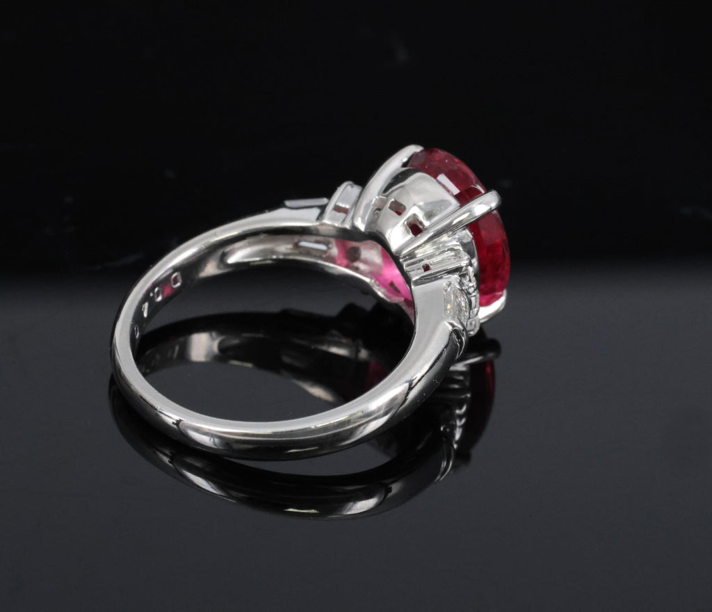 Fine 4.01ct Red Rubellite Tourmaline & 0.40ct Diamond Platinum Ring Size 6.25