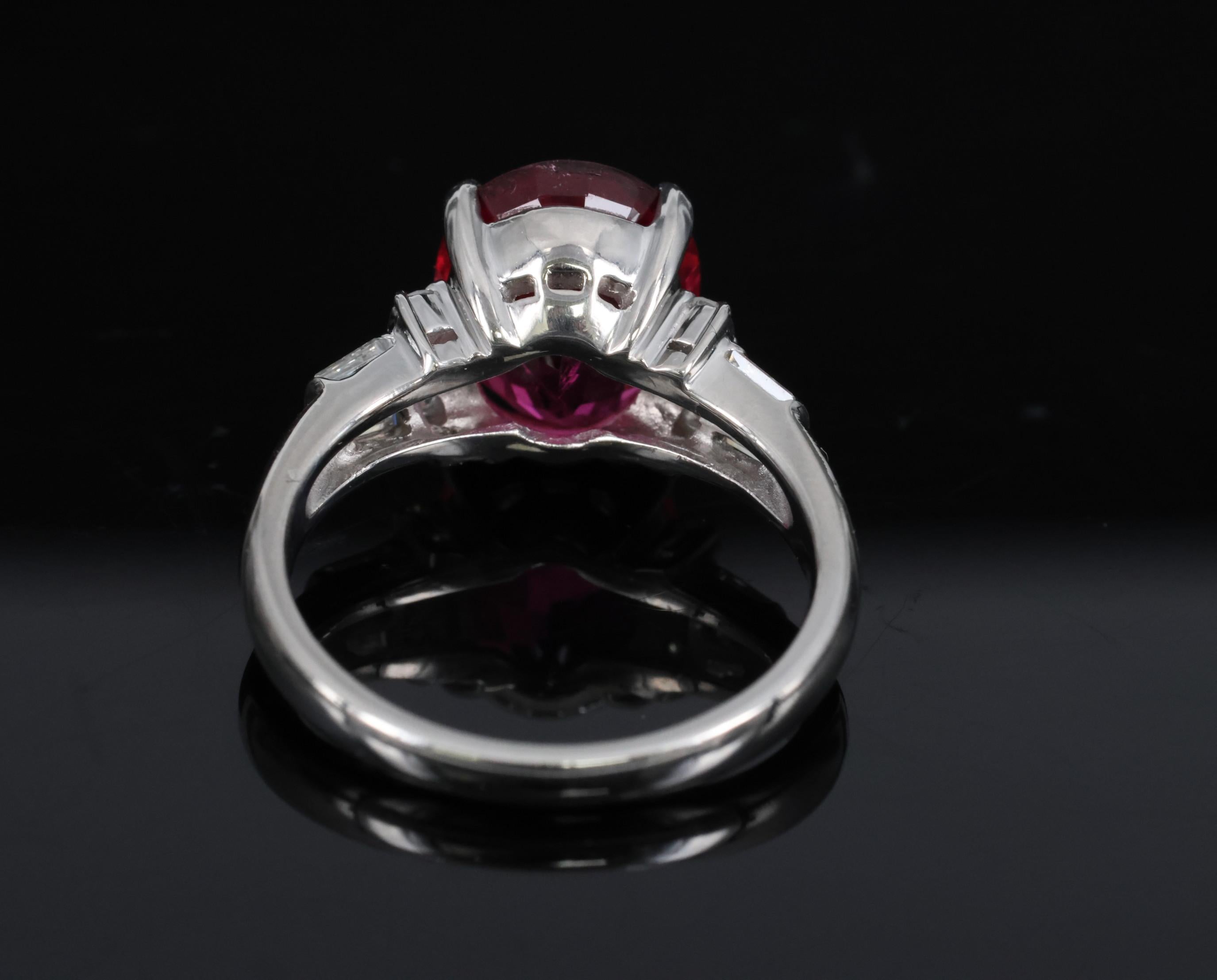 Fine 4.01ct Red Rubellite Tourmaline & 0.40ct Diamond Platinum Ring Size 6.25