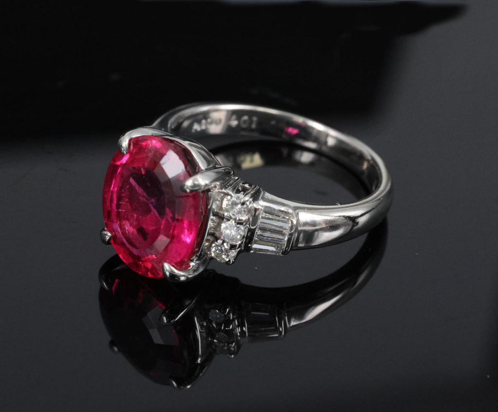 Fine 4.01ct Red Rubellite Tourmaline & 0.40ct Diamond Platinum Ring Size 6.25