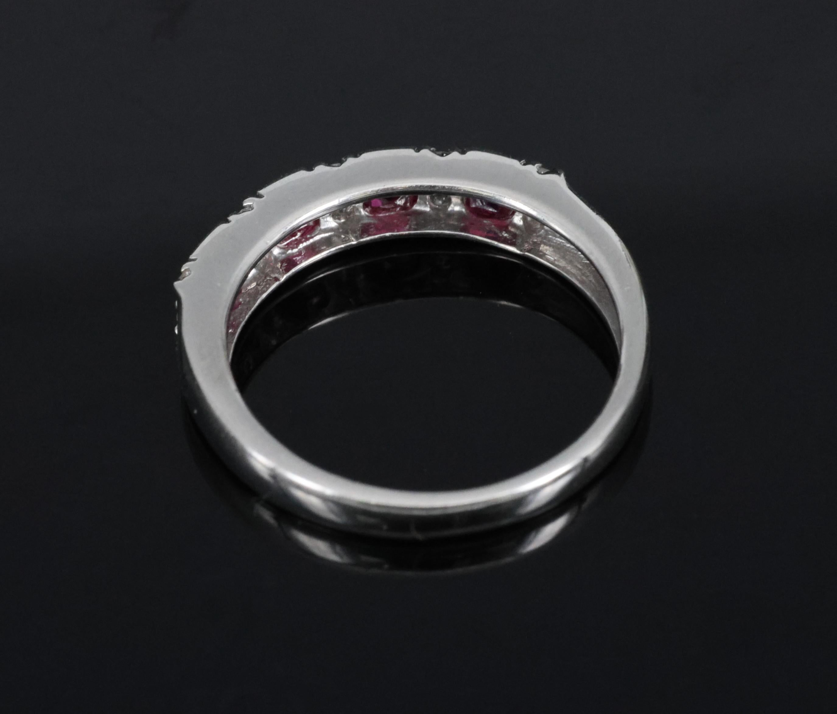 Vintage 0.55ct Vivid Red Ruby & 0.15ct Diamond Platinum 3.5mm Band Size 6.25