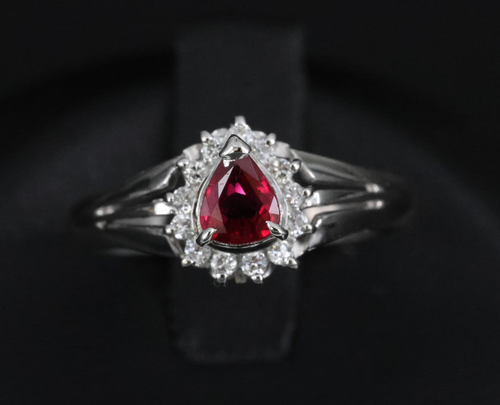Vintage 0.34ct Intense Red Natural Ruby & 0.12ct Diamond Platinum Ring Size 5.75