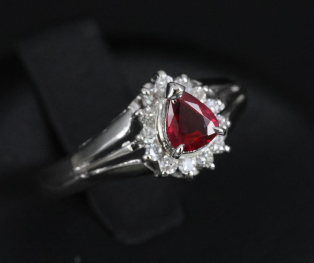 Vintage 0.34ct Intense Red Natural Ruby & 0.12ct Diamond Platinum Ring Size 5.75