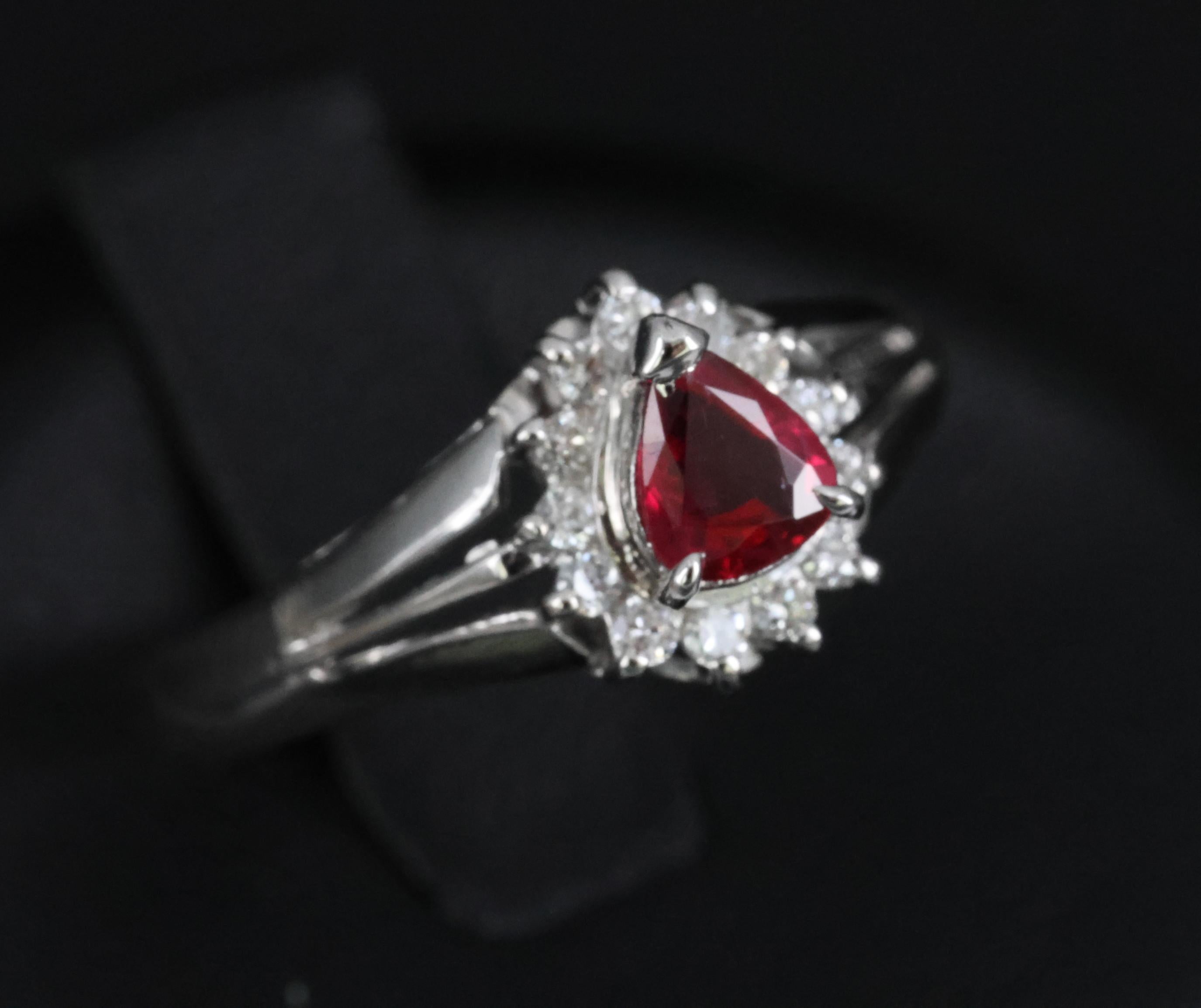 Vintage 0.34ct Intense Red Natural Ruby & 0.12ct Diamond Platinum Ring Size 5.75