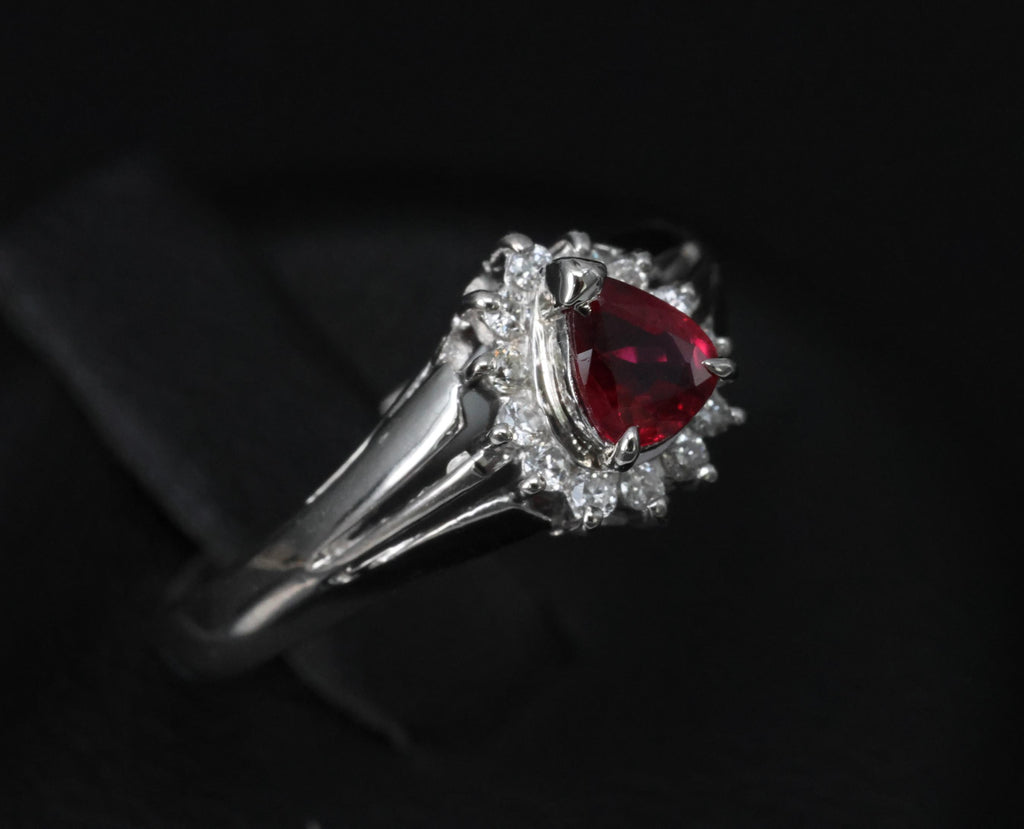 Vintage 0.34ct Intense Red Natural Ruby & 0.12ct Diamond Platinum Ring Size 5.75