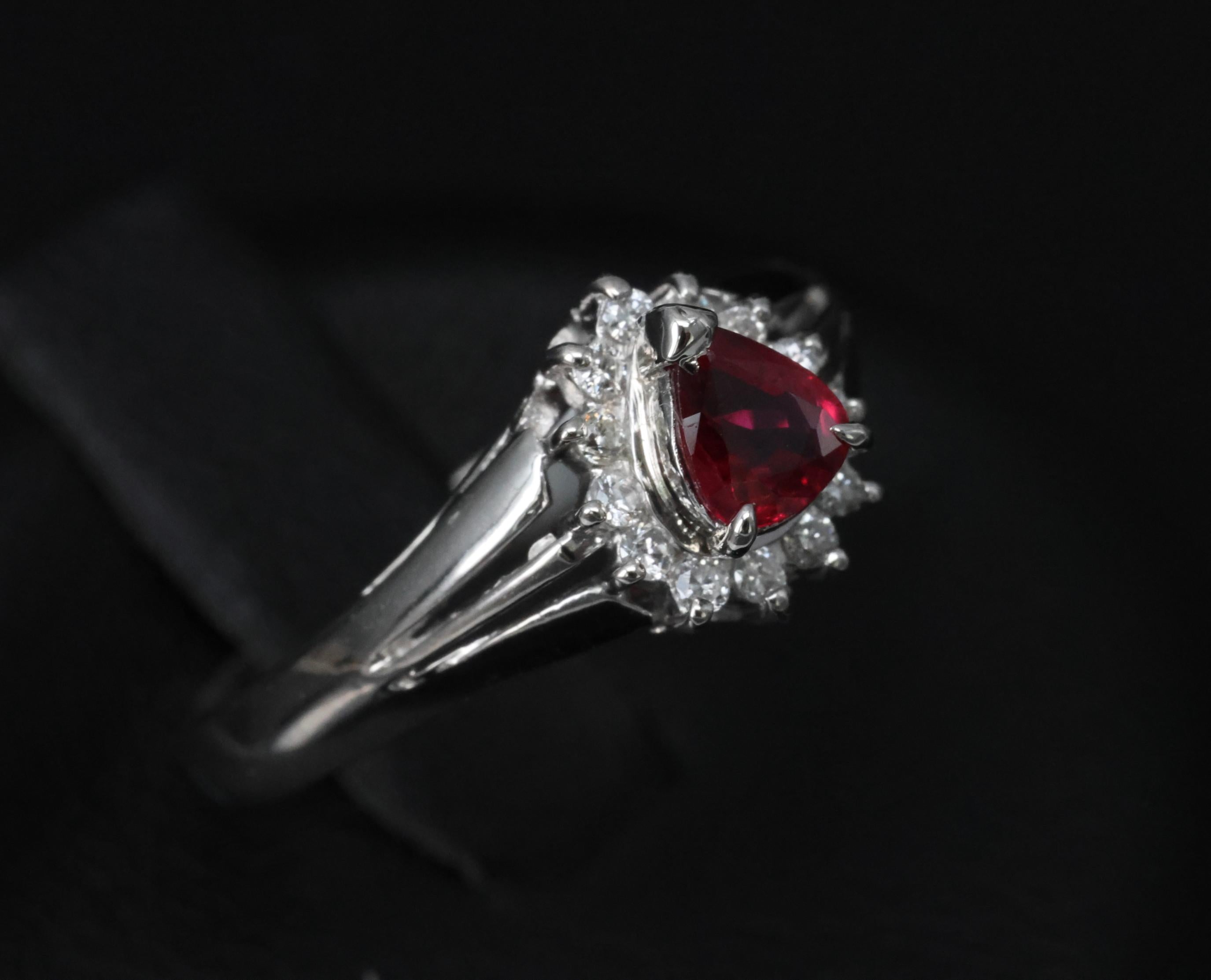 Vintage 0.34ct Intense Red Natural Ruby & 0.12ct Diamond Platinum Ring Size 5.75