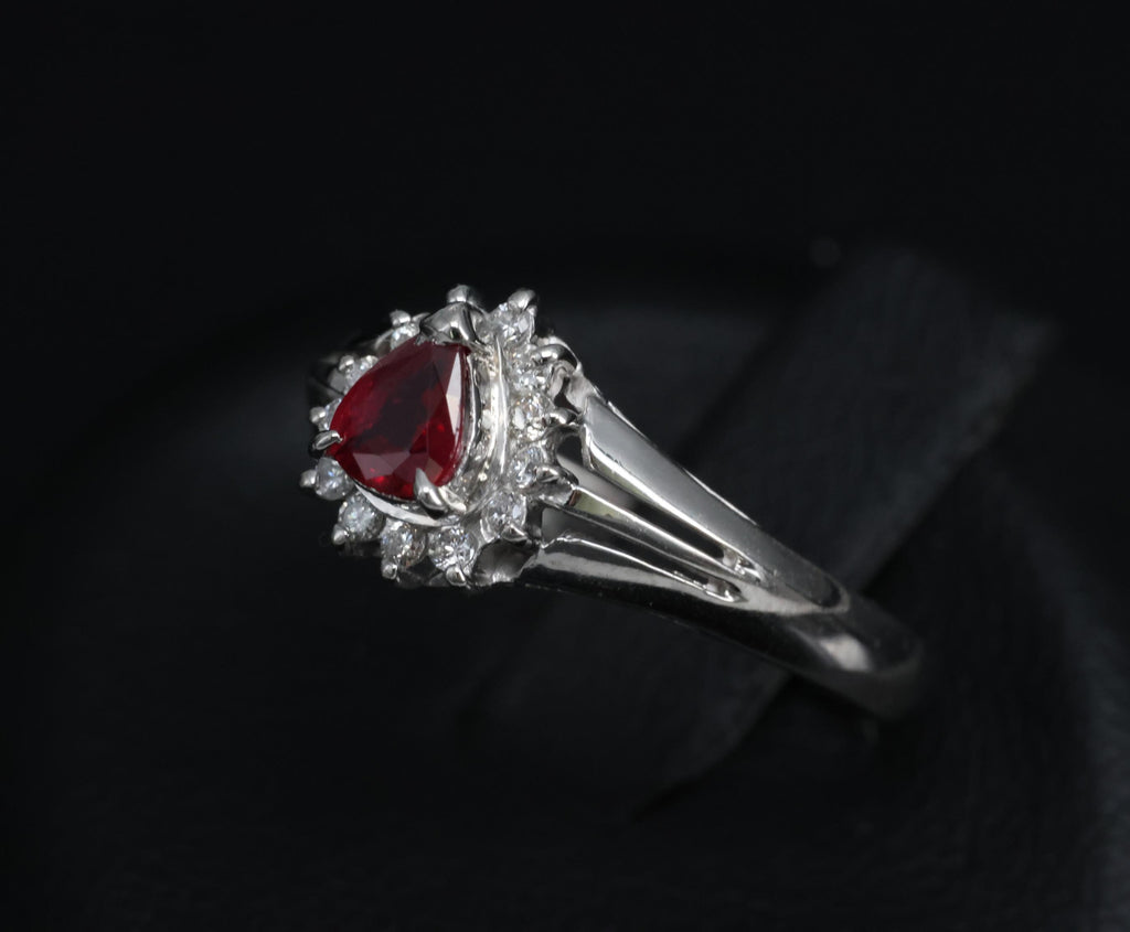 Vintage 0.34ct Intense Red Natural Ruby & 0.12ct Diamond Platinum Ring Size 5.75