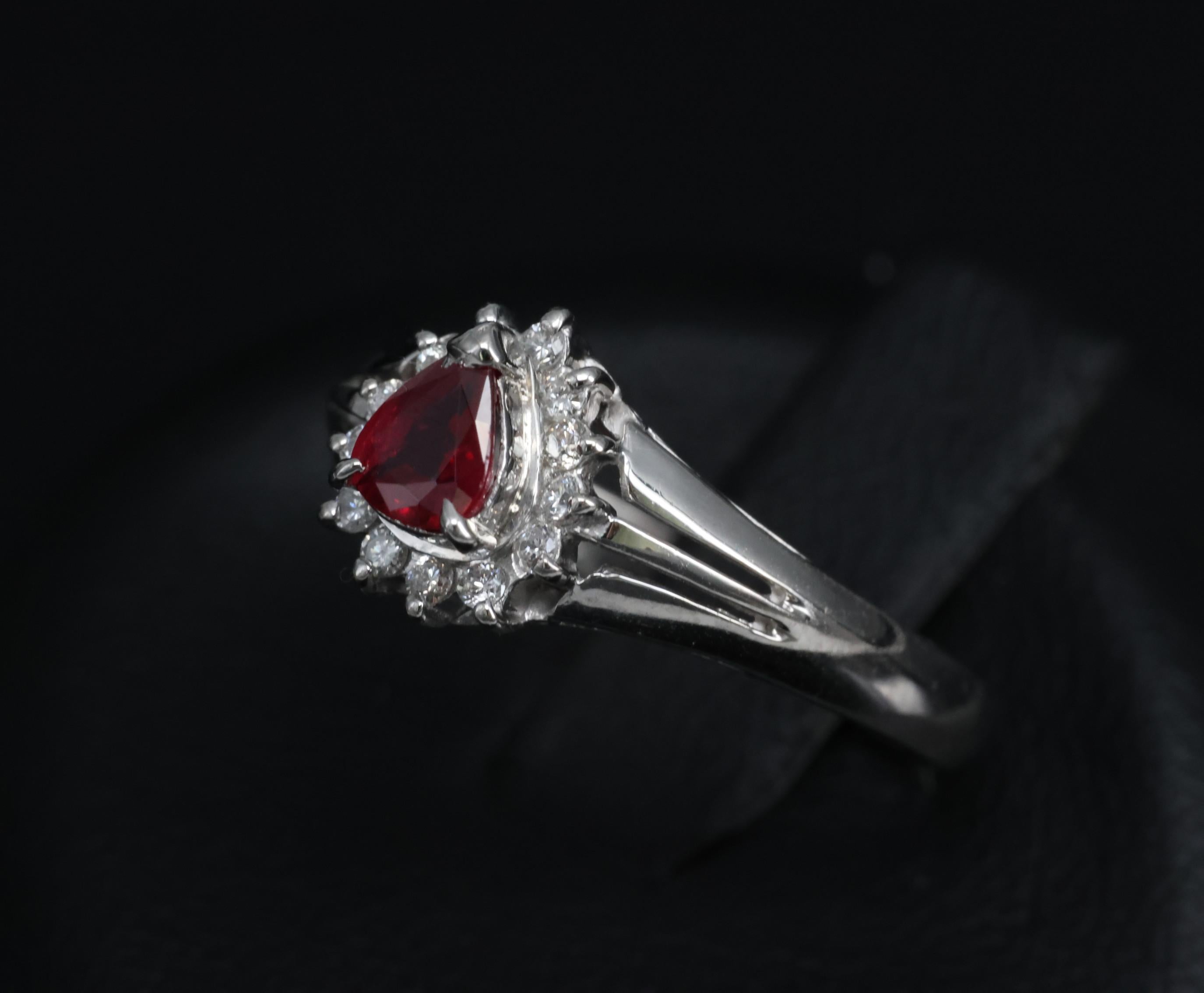 Vintage 0.34ct Intense Red Natural Ruby & 0.12ct Diamond Platinum Ring Size 5.75