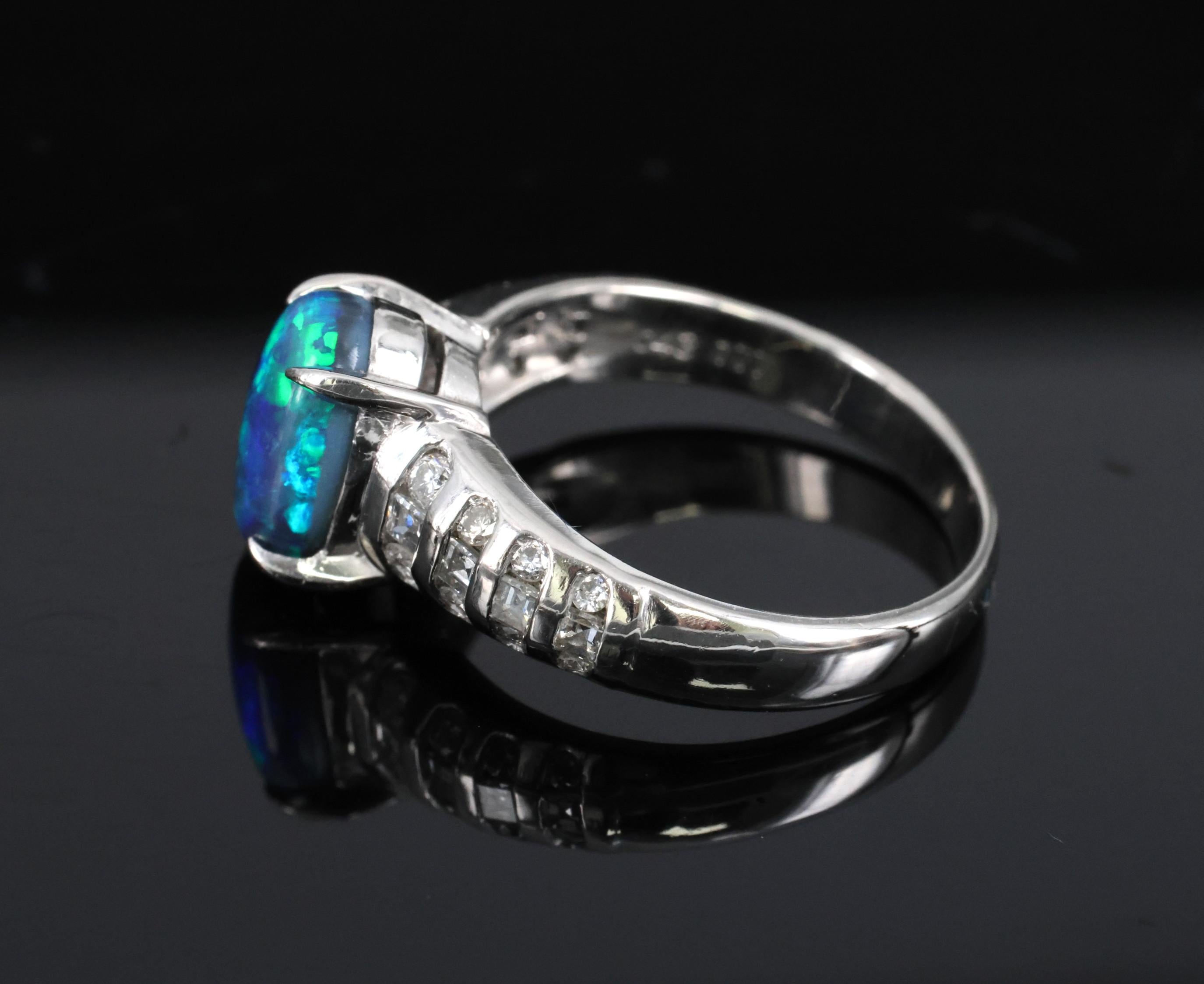 Fine 1.77ct Natural Untreated Black Opal 0.43ct Diamond Platinum Ring Size 6.75