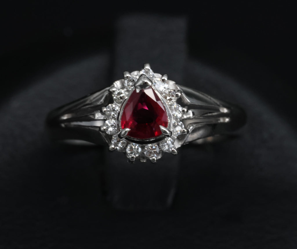Vintage 0.34ct Intense Red Natural Ruby & 0.12ct Diamond Platinum Ring Size 5.75