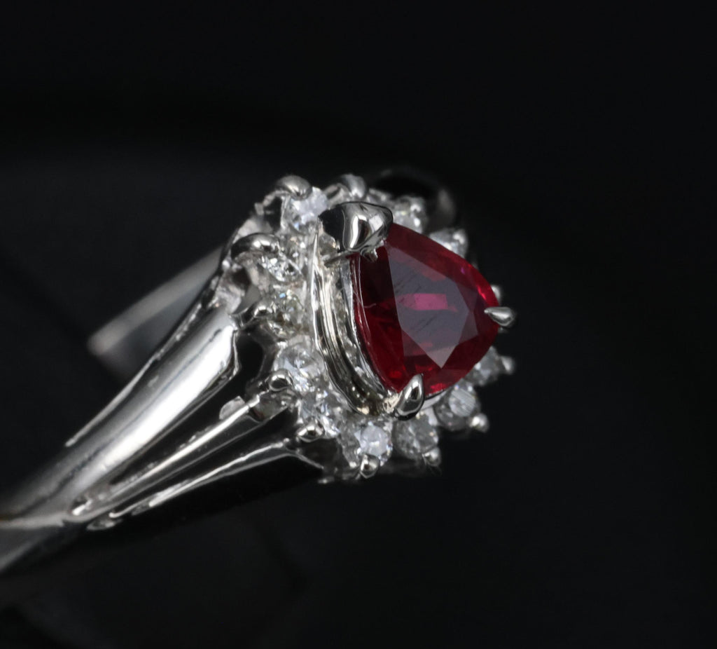 Vintage 0.34ct Intense Red Natural Ruby & 0.12ct Diamond Platinum Ring Size 5.75