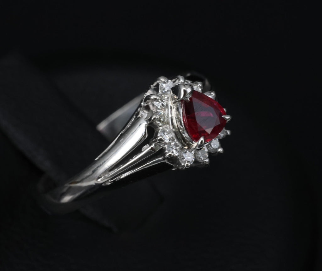 Vintage 0.34ct Intense Red Natural Ruby & 0.12ct Diamond Platinum Ring Size 5.75