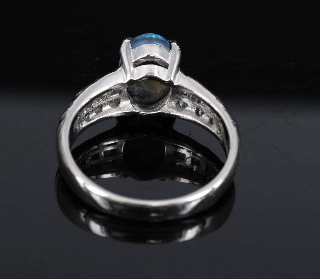 Fine 1.77ct Natural Untreated Black Opal 0.43ct Diamond Platinum Ring Size 6.75