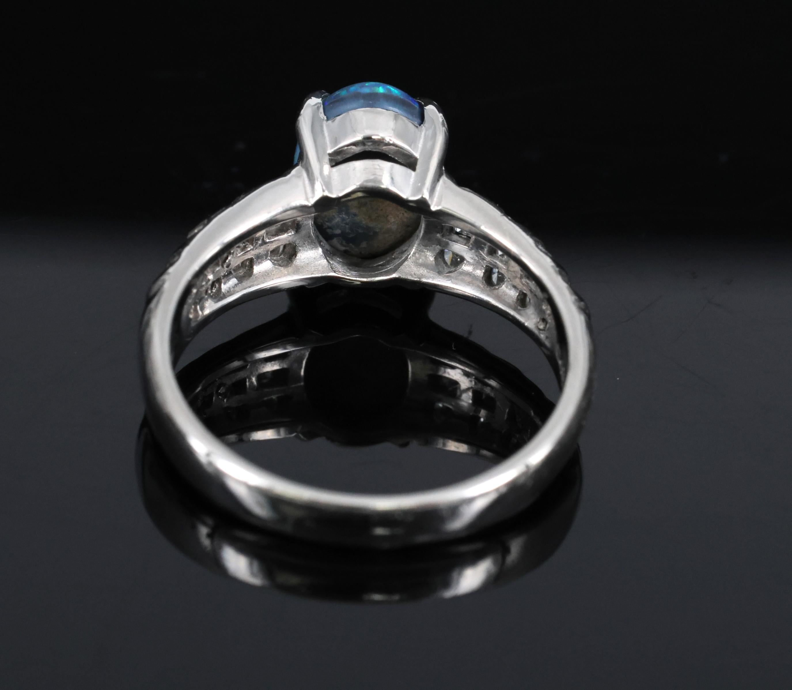 Fine 1.77ct Natural Untreated Black Opal 0.43ct Diamond Platinum Ring Size 6.75