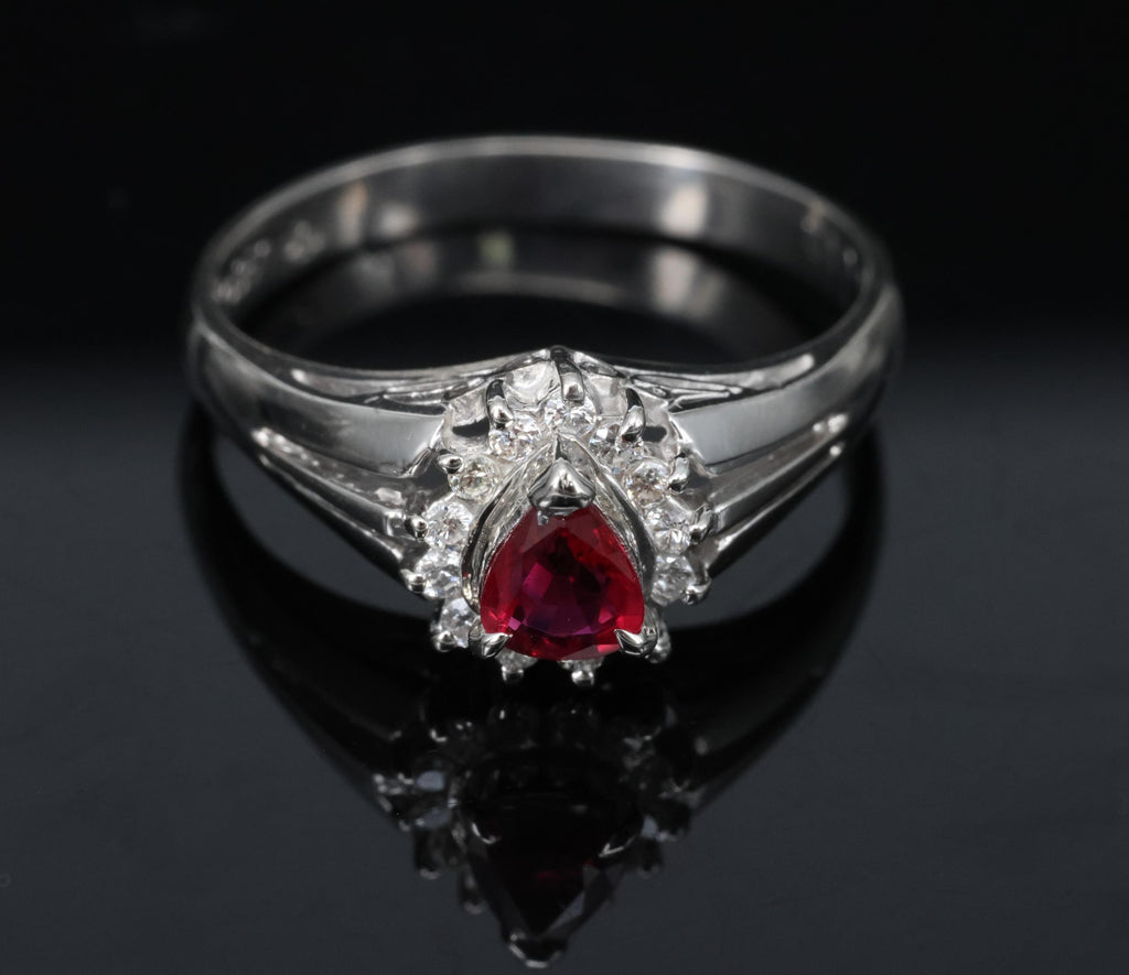 Vintage 0.34ct Intense Red Natural Ruby & 0.12ct Diamond Platinum Ring Size 5.75