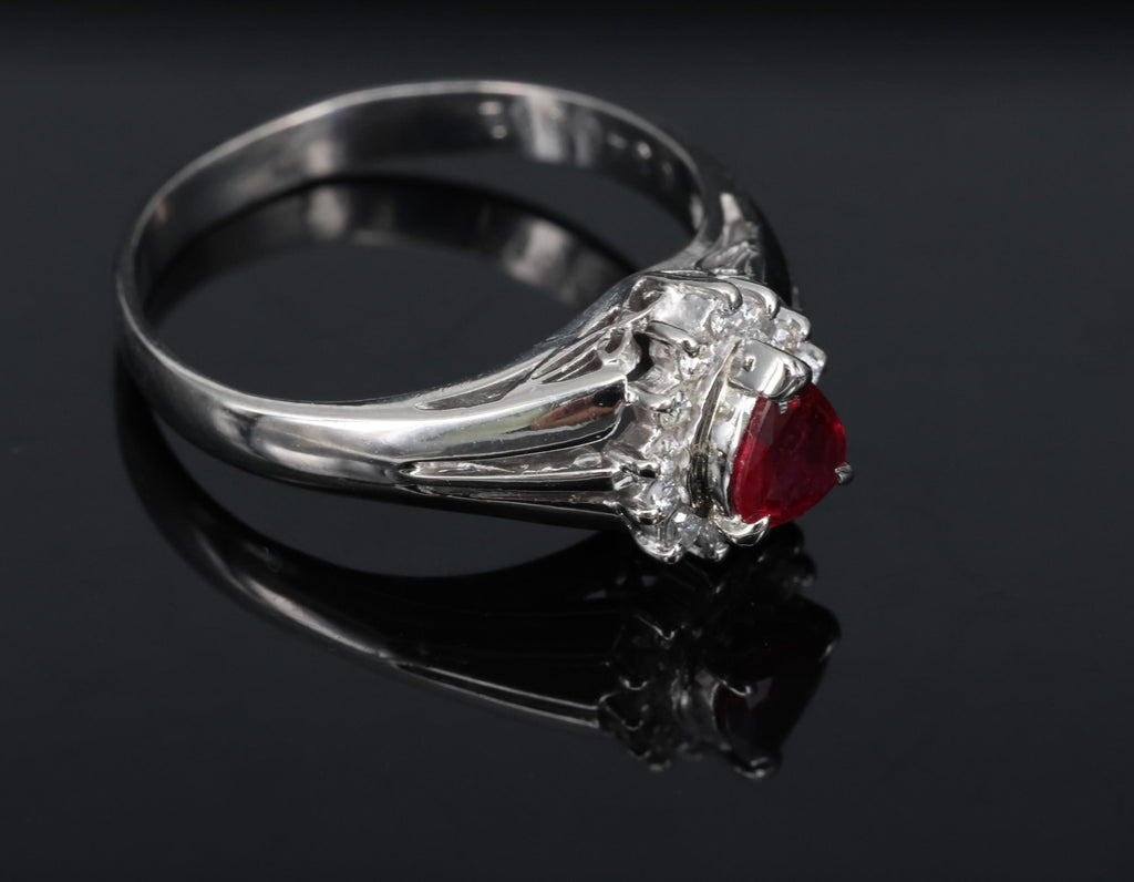 Vintage 0.34ct Intense Red Natural Ruby & 0.12ct Diamond Platinum Ring Size 5.75