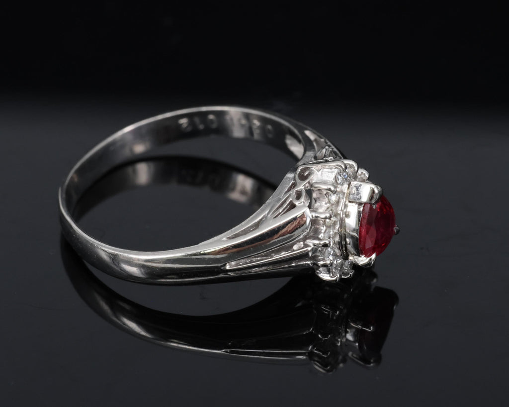 Vintage 0.34ct Intense Red Natural Ruby & 0.12ct Diamond Platinum Ring Size 5.75