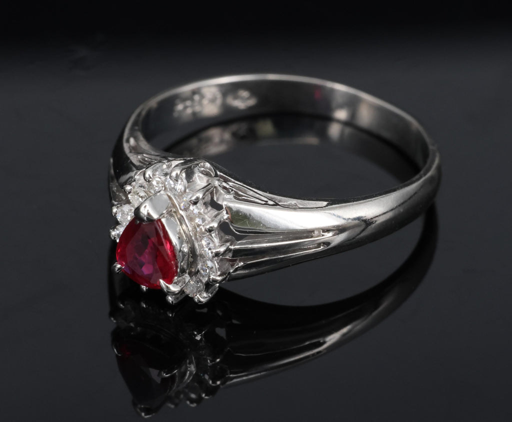 Vintage 0.34ct Intense Red Natural Ruby & 0.12ct Diamond Platinum Ring Size 5.75