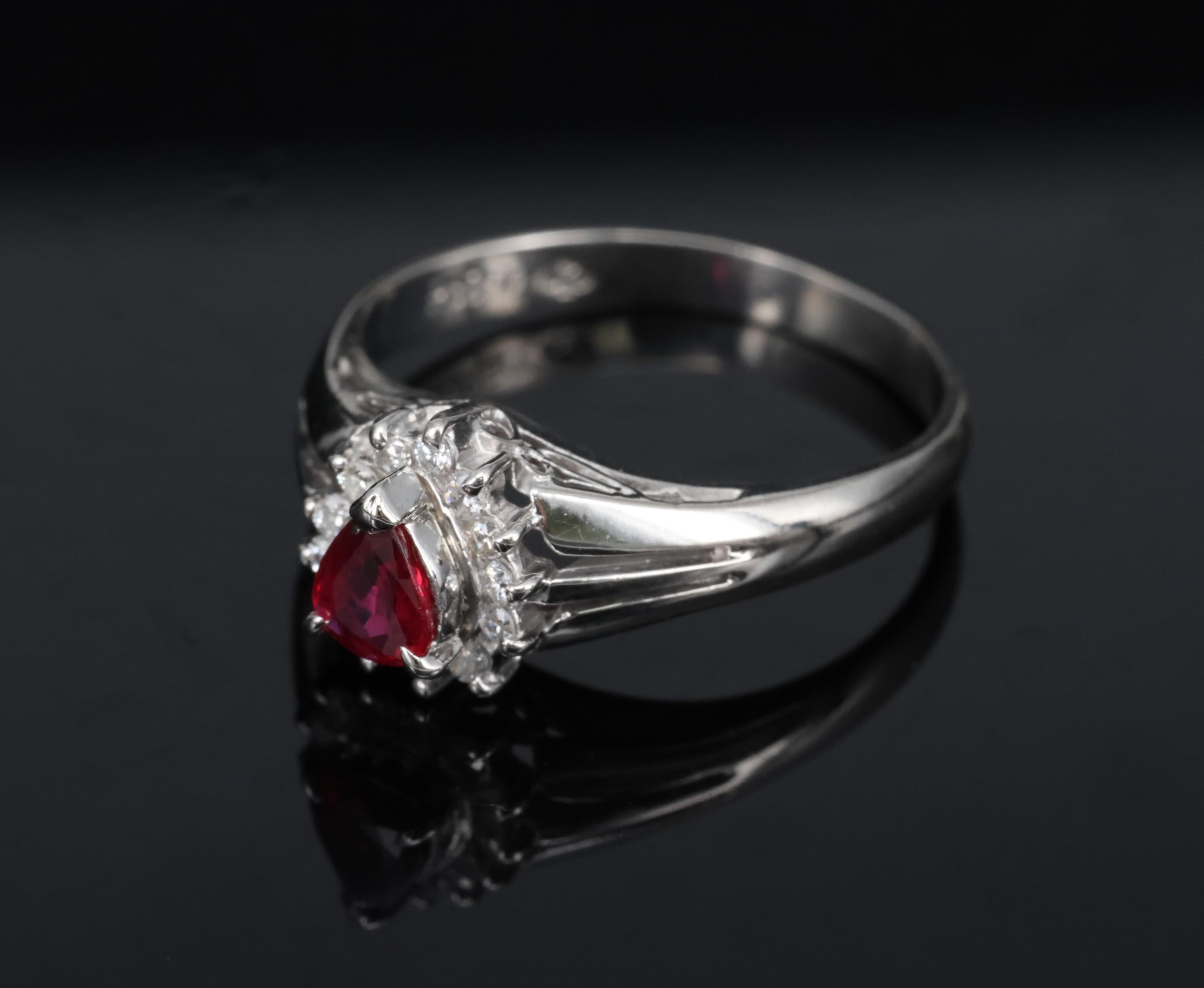 Vintage 0.34ct Intense Red Natural Ruby & 0.12ct Diamond Platinum Ring Size 5.75