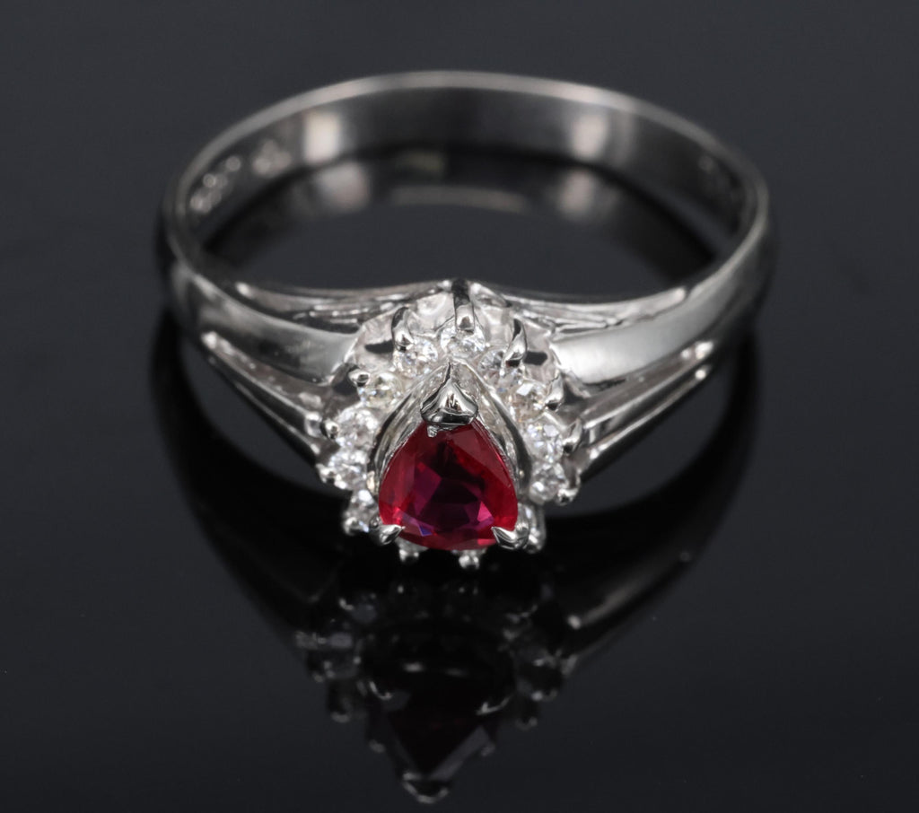 Vintage 0.34ct Intense Red Natural Ruby & 0.12ct Diamond Platinum Ring Size 5.75