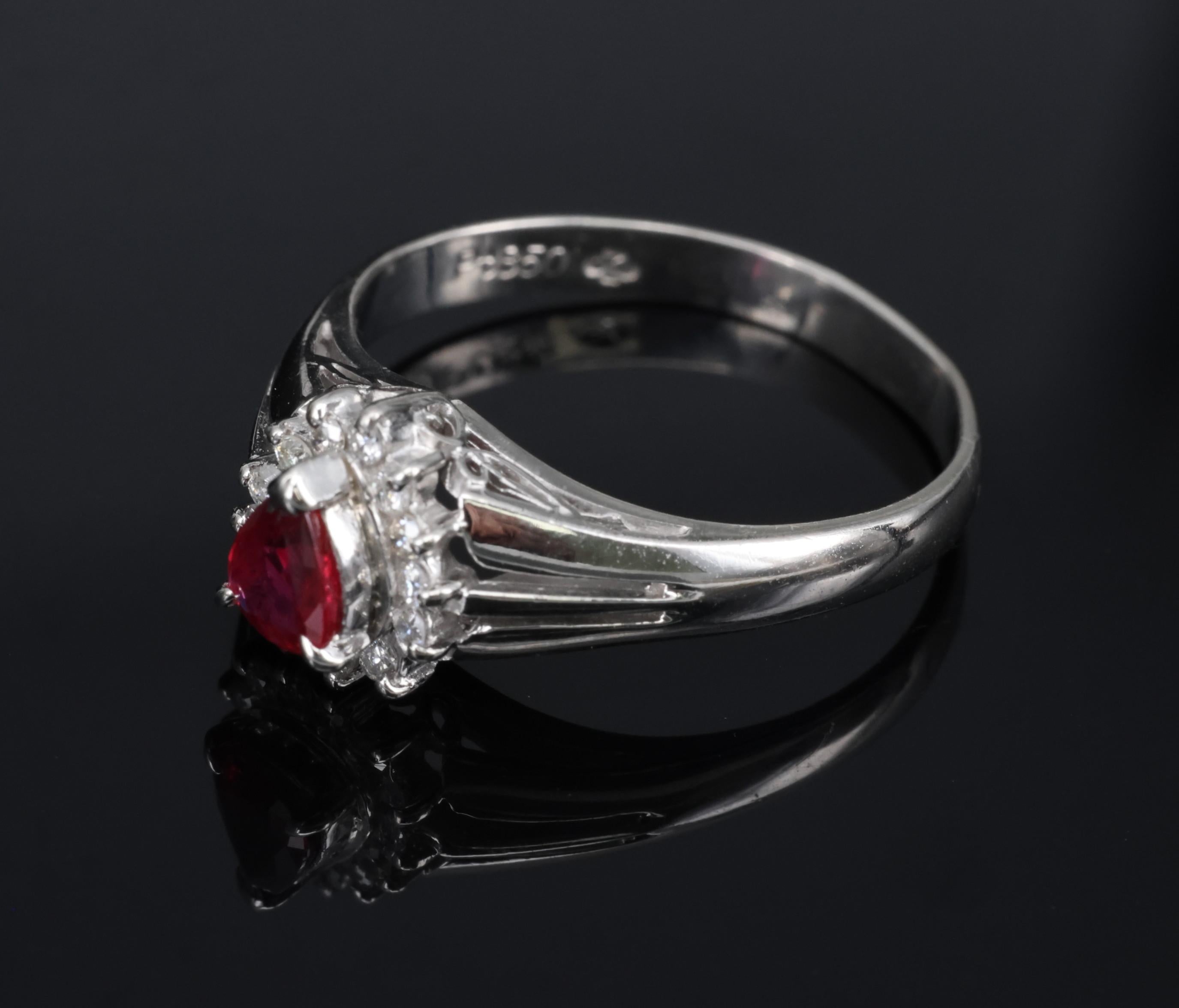 Vintage 0.34ct Intense Red Natural Ruby & 0.12ct Diamond Platinum Ring Size 5.75