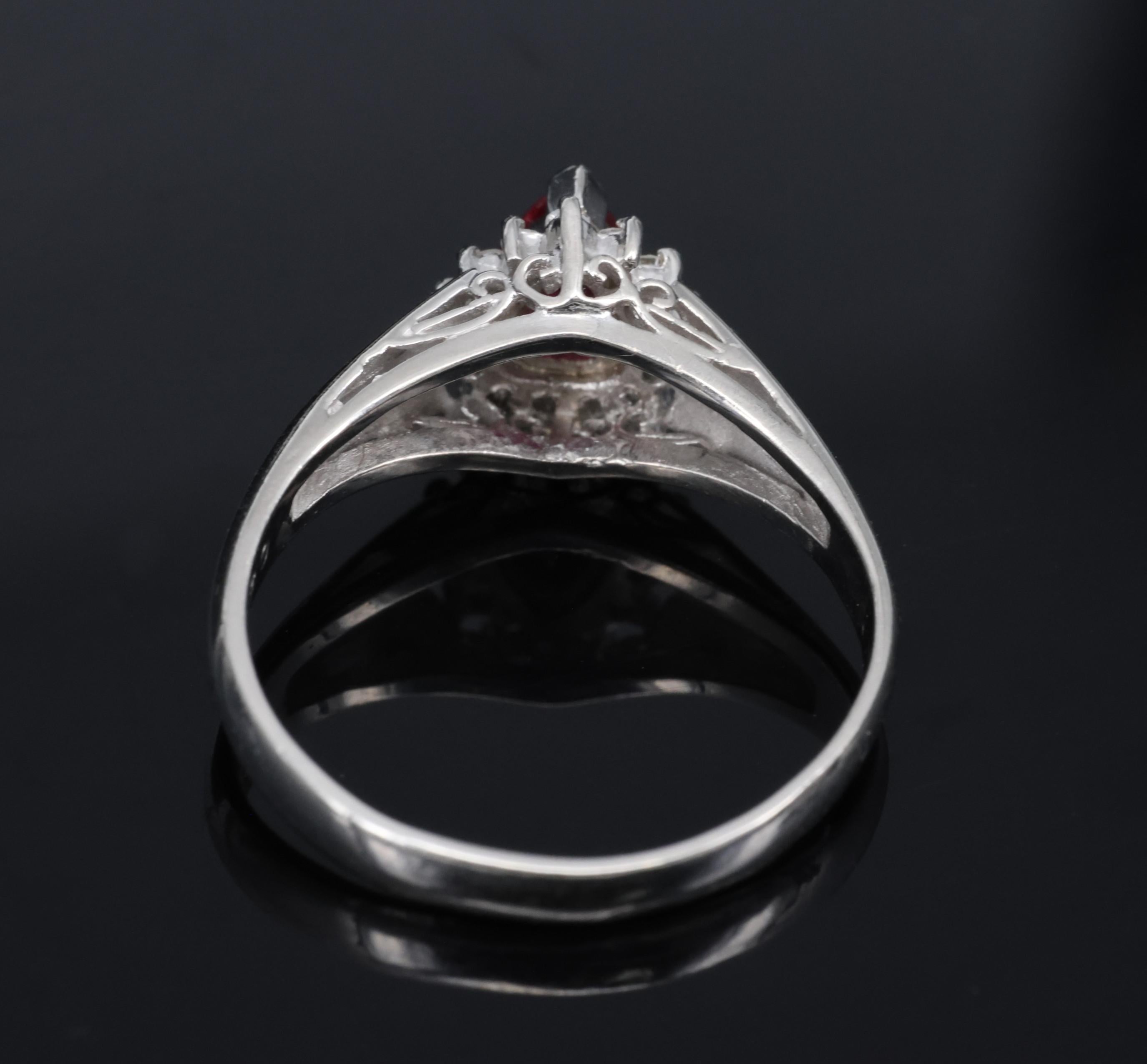 Vintage 0.34ct Intense Red Natural Ruby & 0.12ct Diamond Platinum Ring Size 5.75