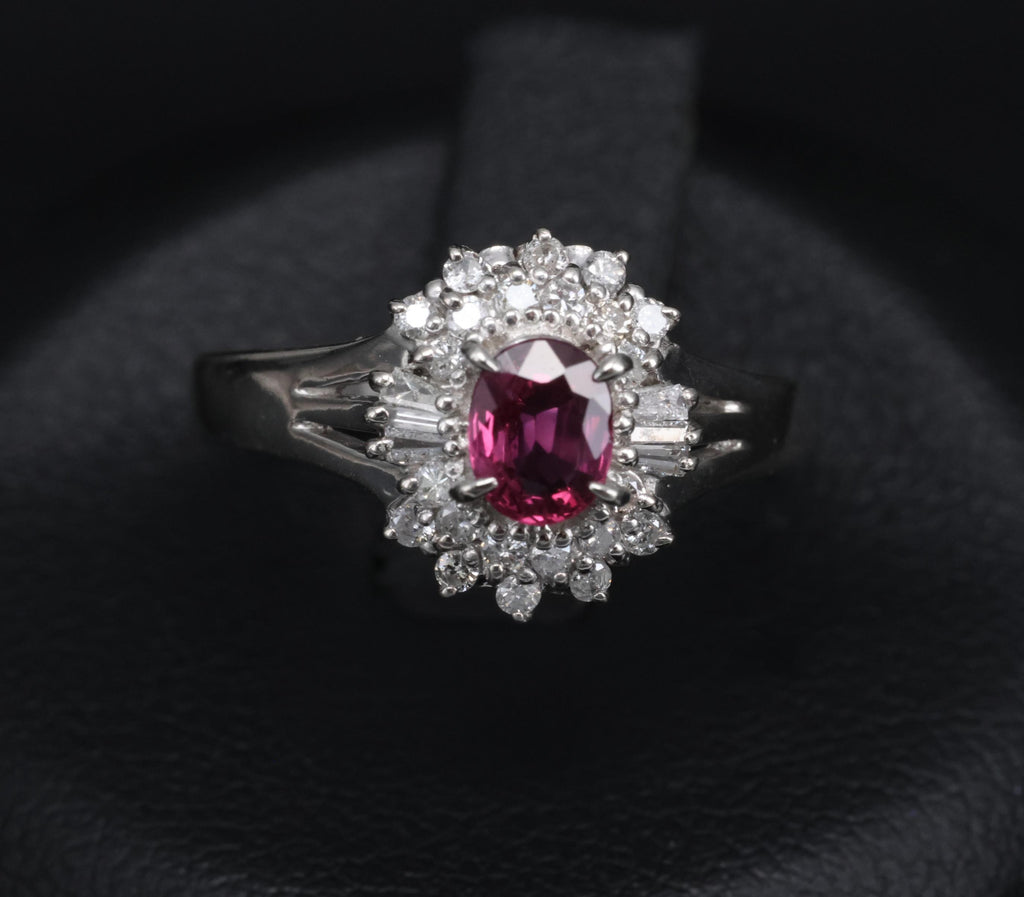 Vintage 0.44ct Natural Ruby 0.23ct Diamond Platinum Cocktail Ring Size 5.5 3.88g