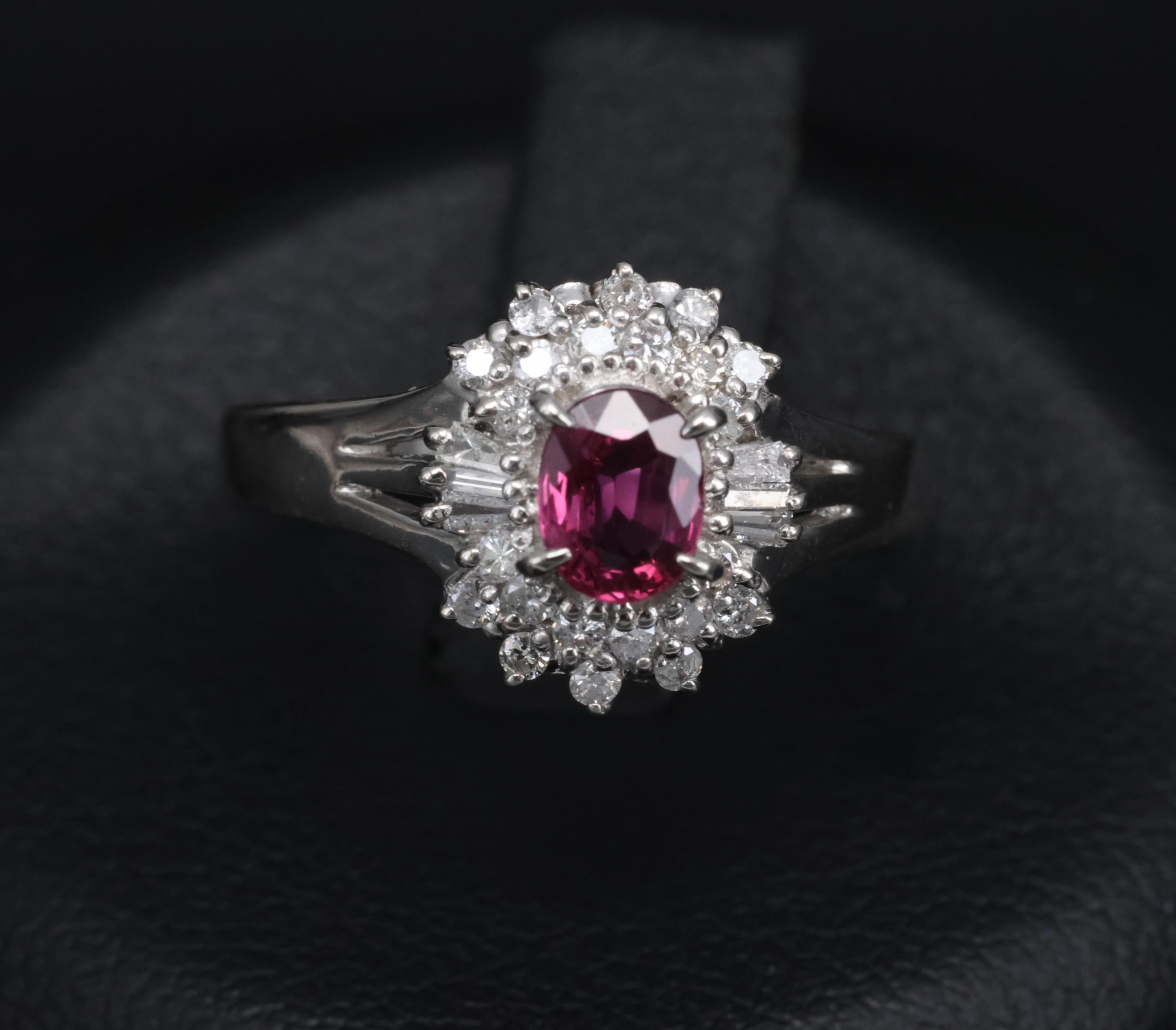 Vintage 0.44ct Natural Ruby 0.23ct Diamond Platinum Cocktail Ring Size 5.5 3.88g