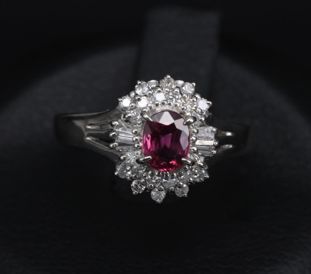 Vintage 0.44ct Natural Ruby 0.23ct Diamond Platinum Cocktail Ring Size 5.5 3.88g