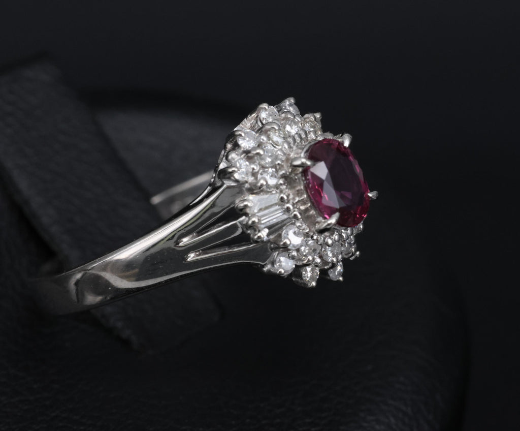 Vintage 0.44ct Natural Ruby 0.23ct Diamond Platinum Cocktail Ring Size 5.5 3.88g