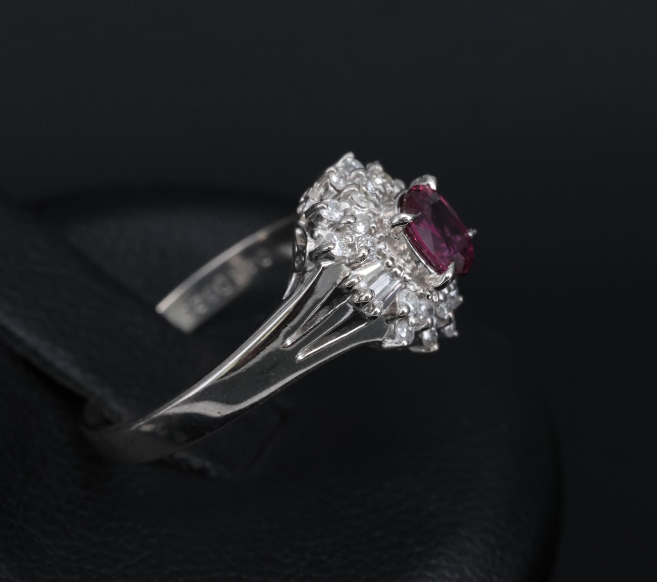 Vintage 0.44ct Natural Ruby 0.23ct Diamond Platinum Cocktail Ring Size 5.5 3.88g