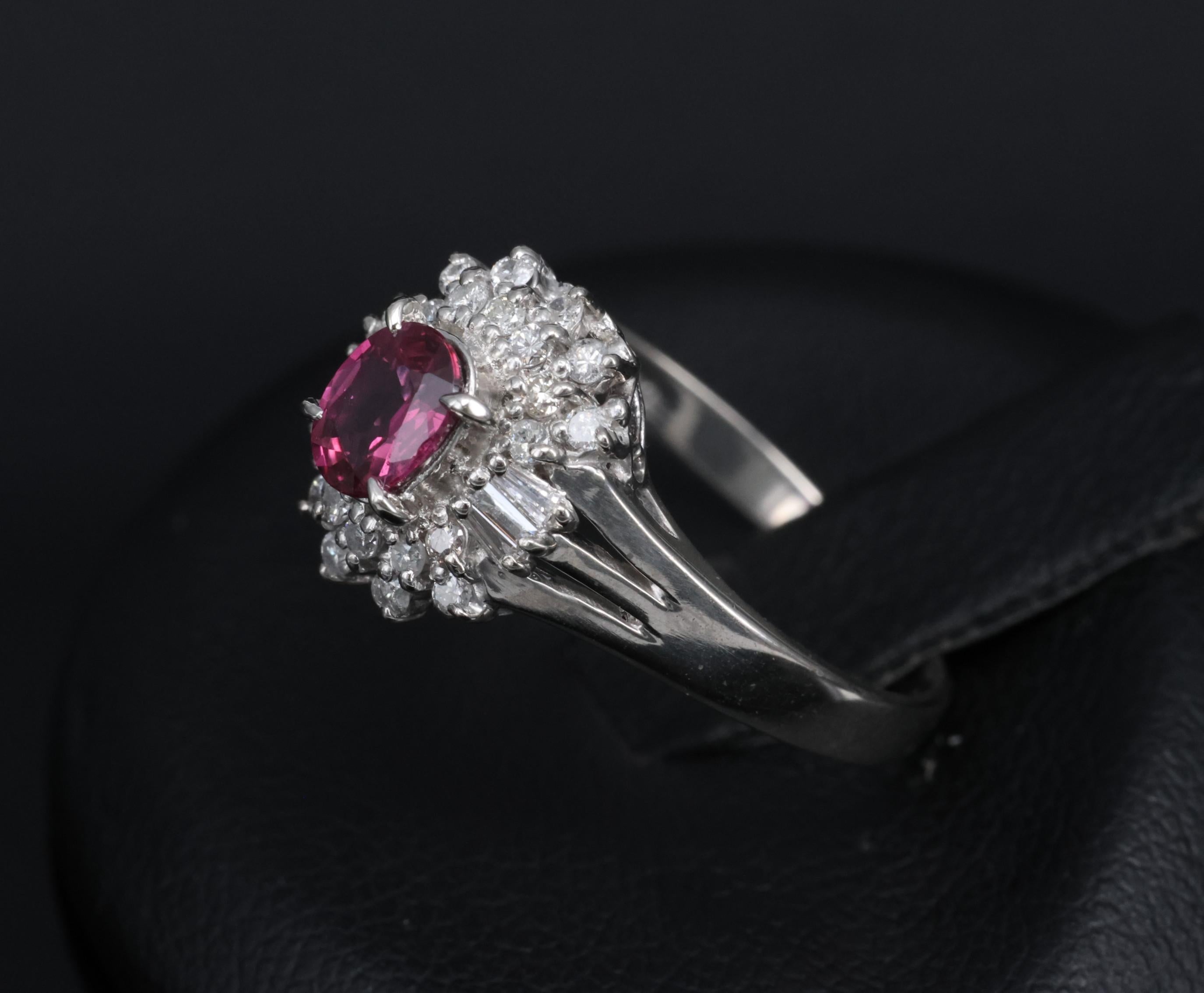 Vintage 0.44ct Natural Ruby 0.23ct Diamond Platinum Cocktail Ring Size 5.5 3.88g